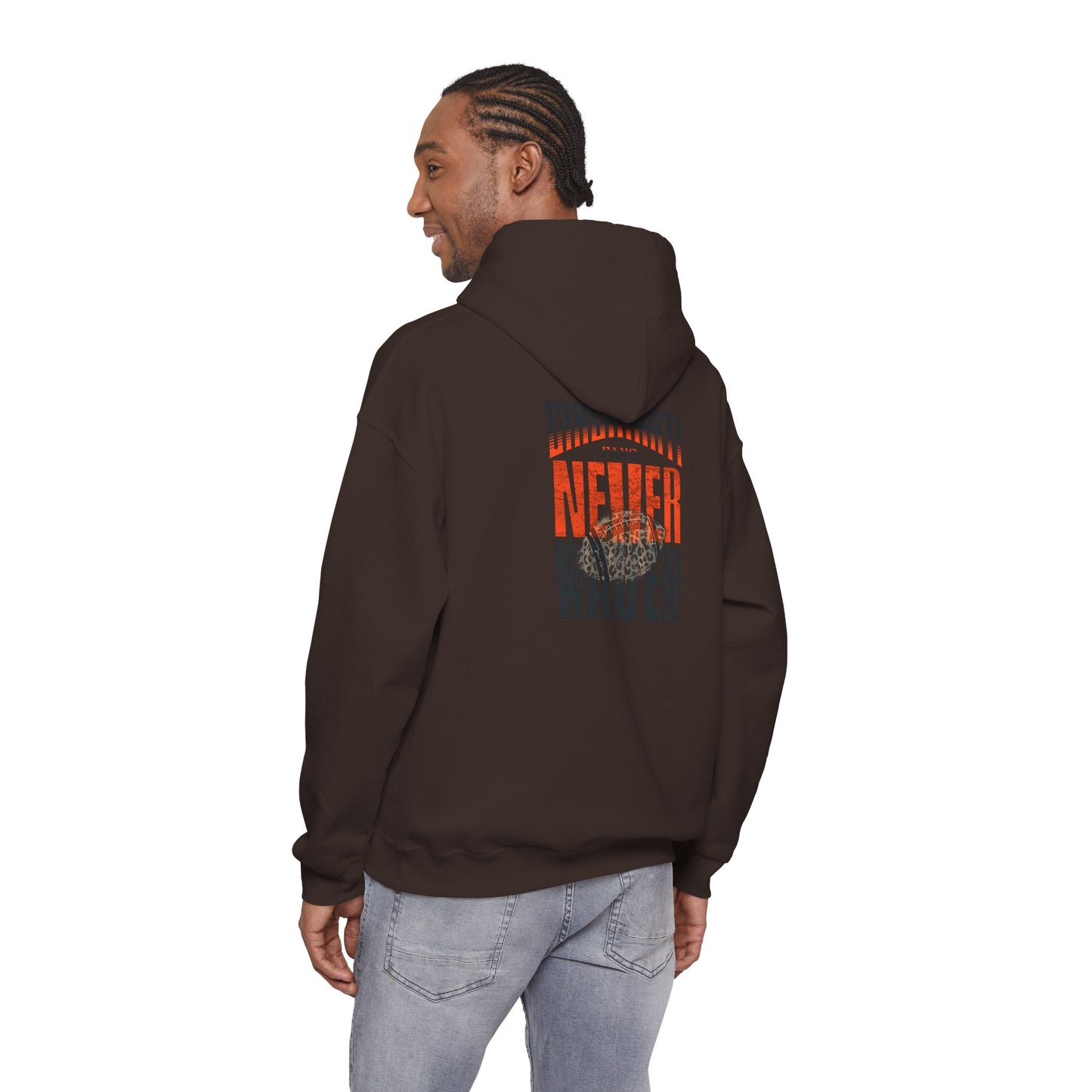 Cincinnati Fans Never Waver Hoodie w Leopard Football - Unisex Heavy Blend Sweatshirt