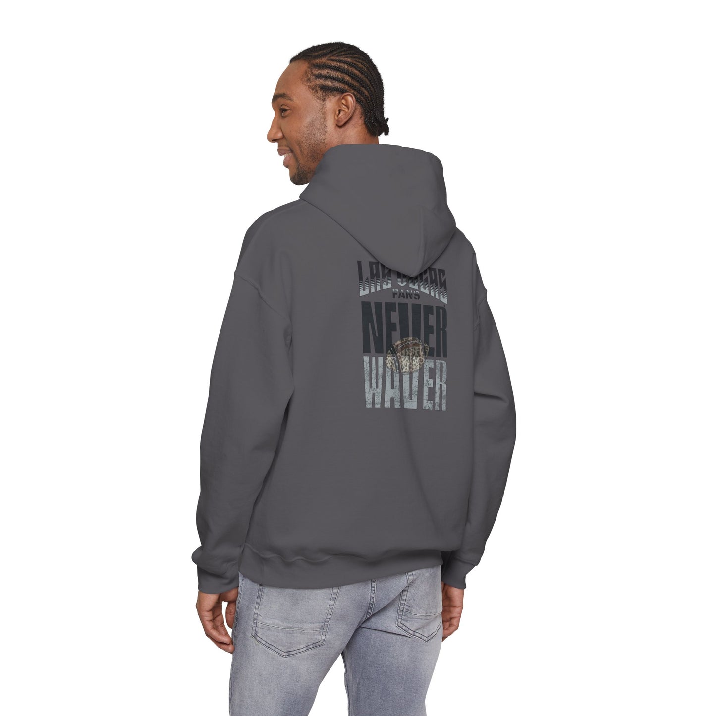 Las Vegas Fans Never Waver w Leopard Football Unisex Heavy Blend™ Hooded Sweatshirt - Cozy Oversized Style for Fans