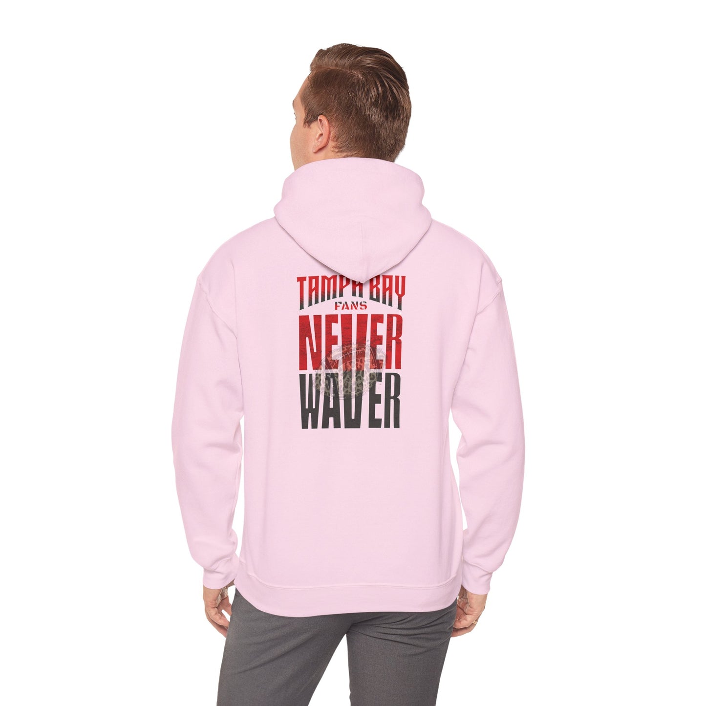Tampa Bay Fans  Never Waver  w Leopard Football Unisex Heavy Blend™ Hoodie - Perfect for Sports Fans