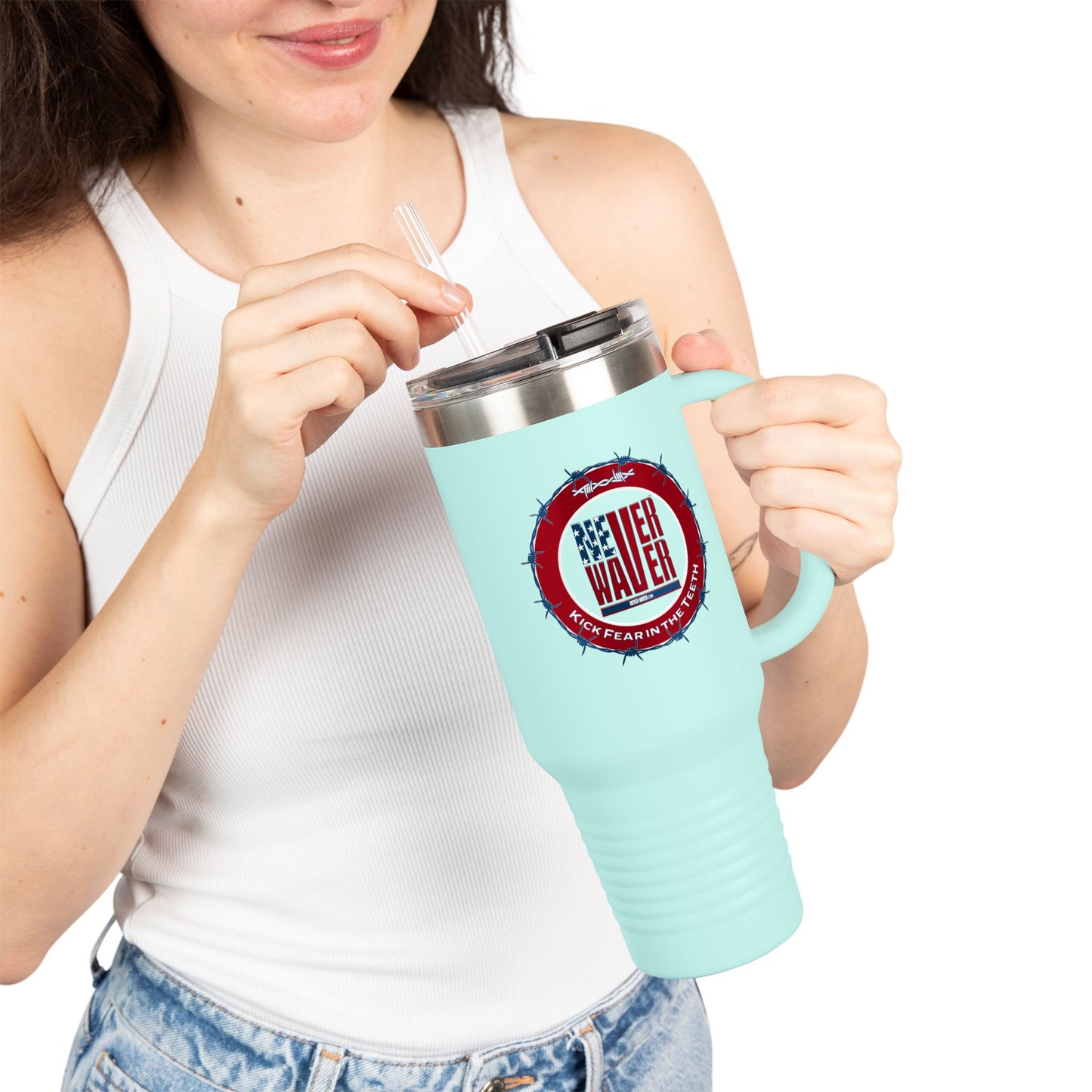 Never Waver "Kick Fear in the Teeth" 40oz Insulated Travel Mug
