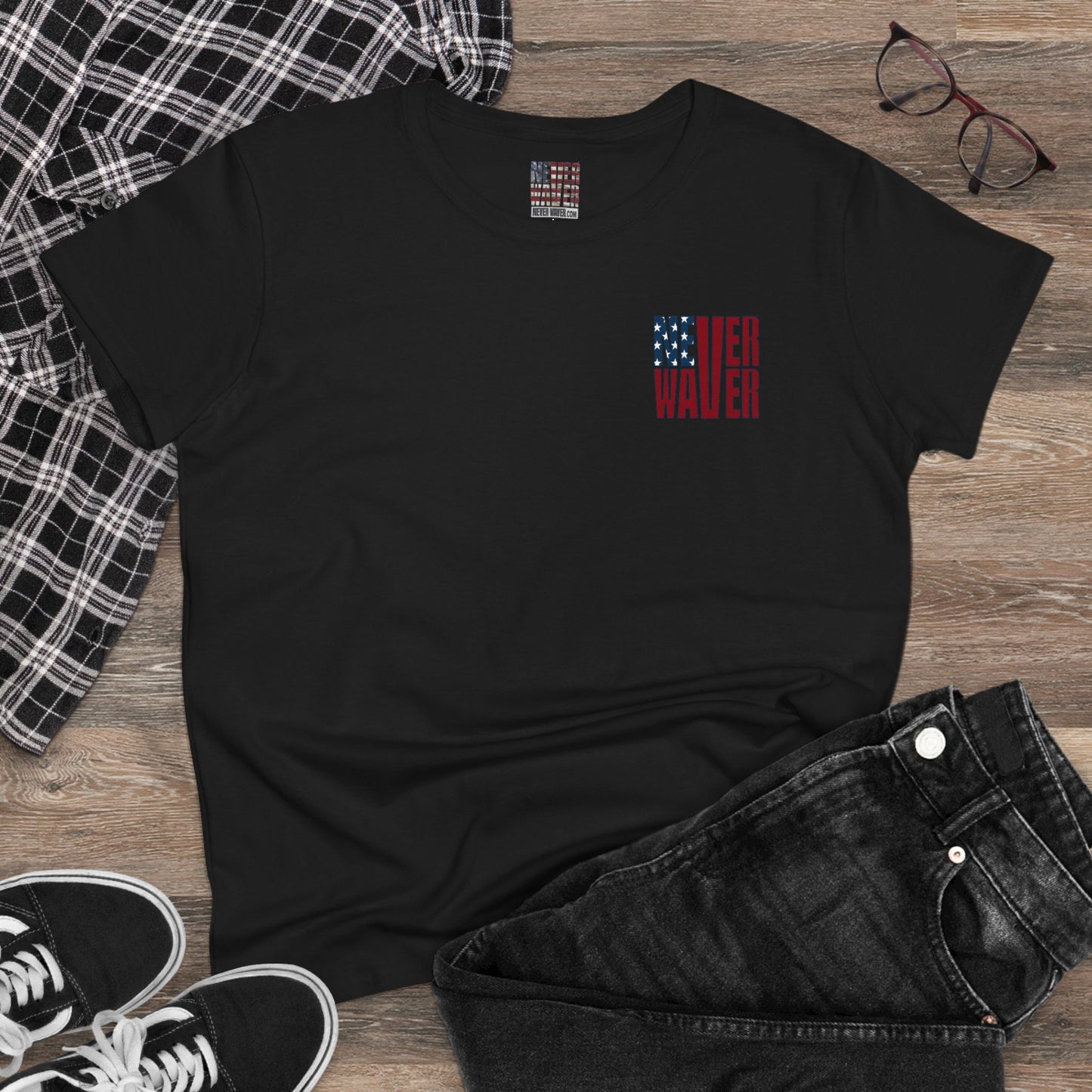 Never Waver Jesus Protecting America And Trump Women's Midweight Cotton Tee
