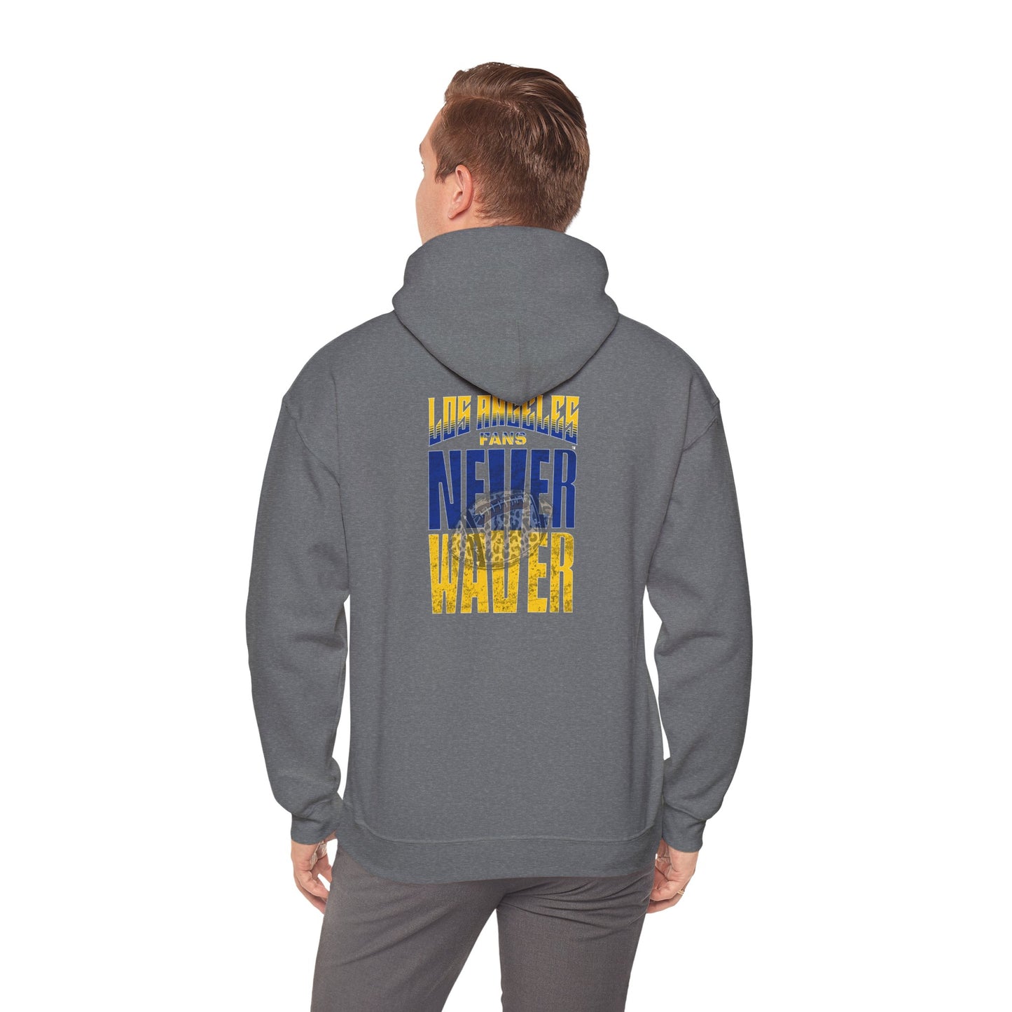 Unisex Heavy Blend™ Hooded Sweatshirt - Los Angeles Fans  NEVER WAVER w Leopard Football | Cozy Streetwear for Every Day