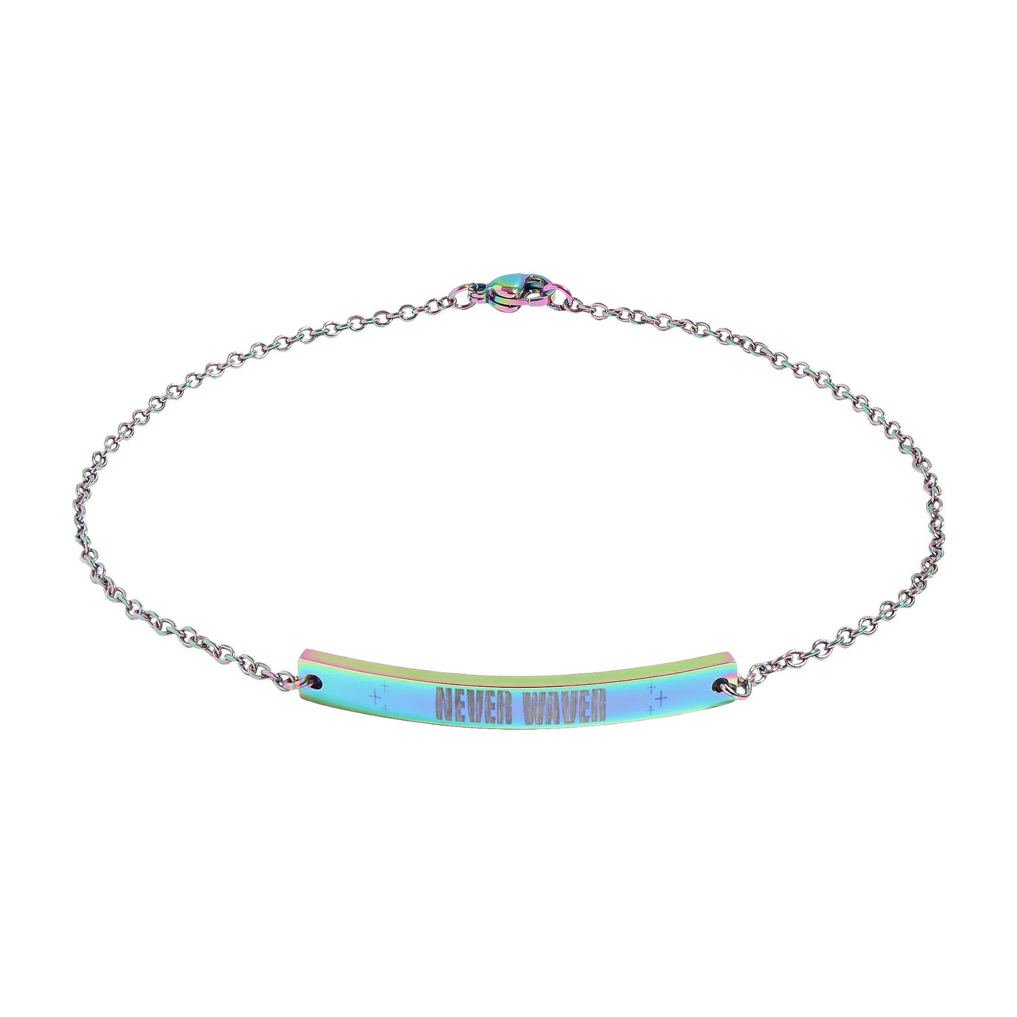Never Waver Engravable Curved Bar Anklet — Personalized Minimalist Chain Anklet