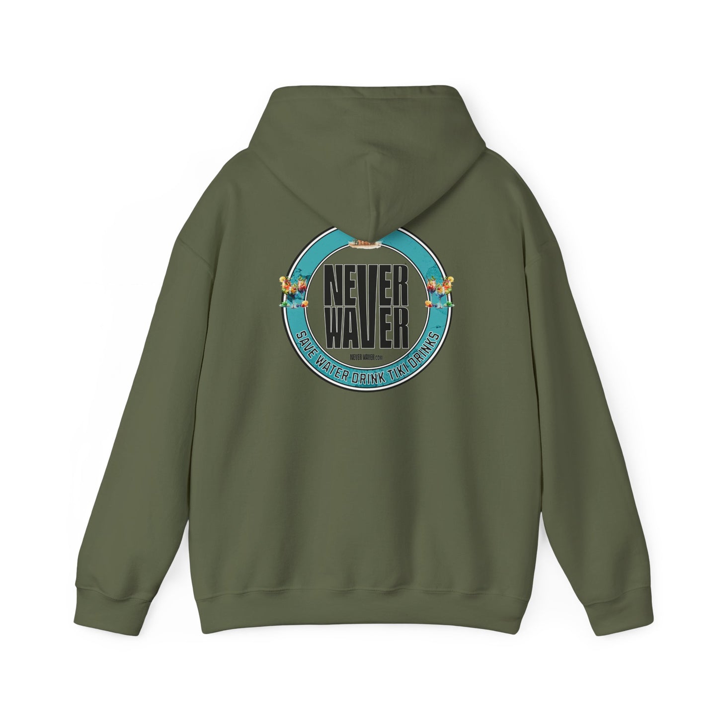 Eco-Friendly Unisex Hoodie: "Never Waver Save Water Drink Tiki Drinks"