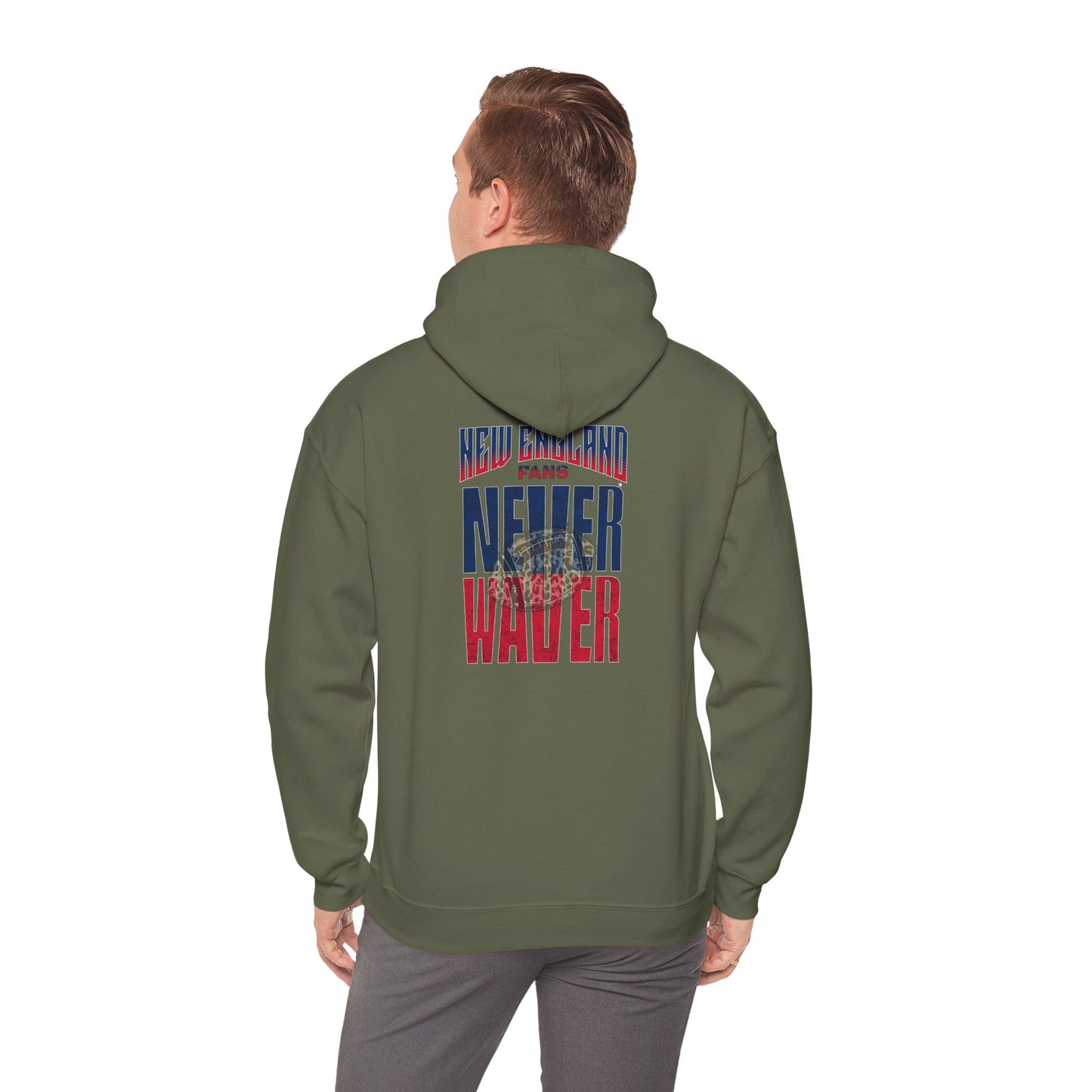 New England Fans Never Waver w Leopard football Unisex Heavy Blend™ Hooded Sweatshirt