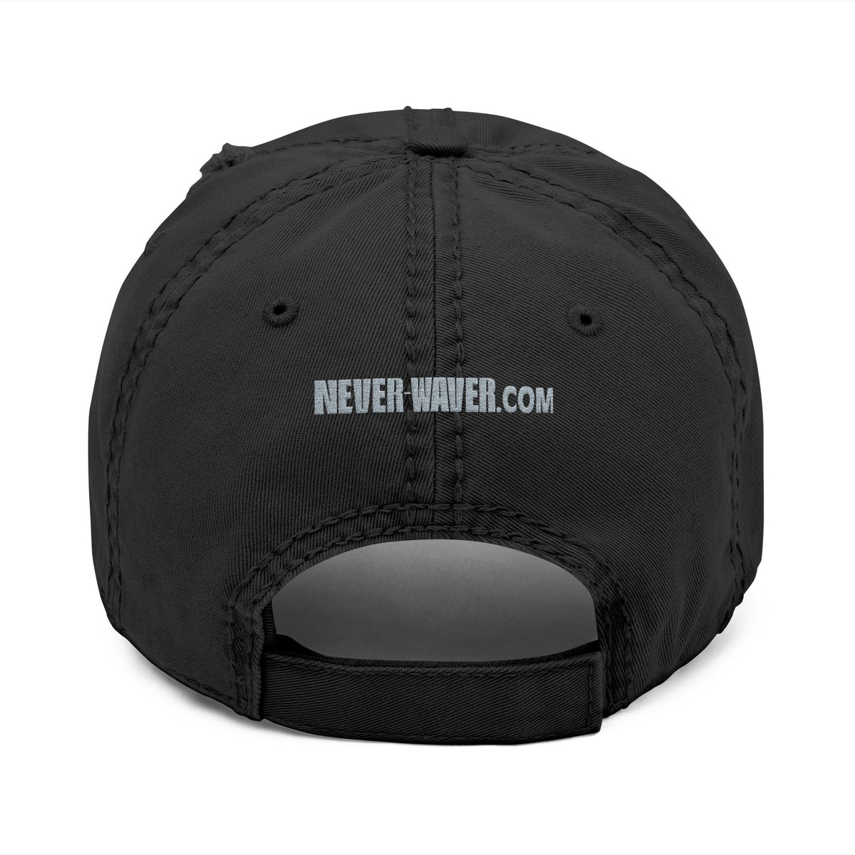 Distressed Dad Hat with 'Never Waver' Embroidery - Casual Style for Everyday Adventures by Printify