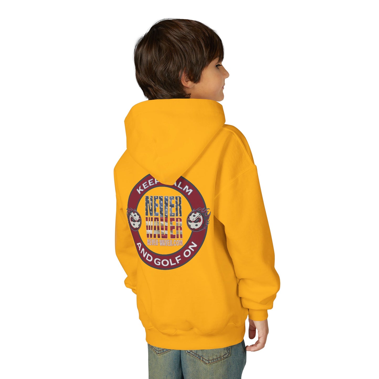 "Keep Calm Never Waver and Golf On" Hoodie for Young Golfers