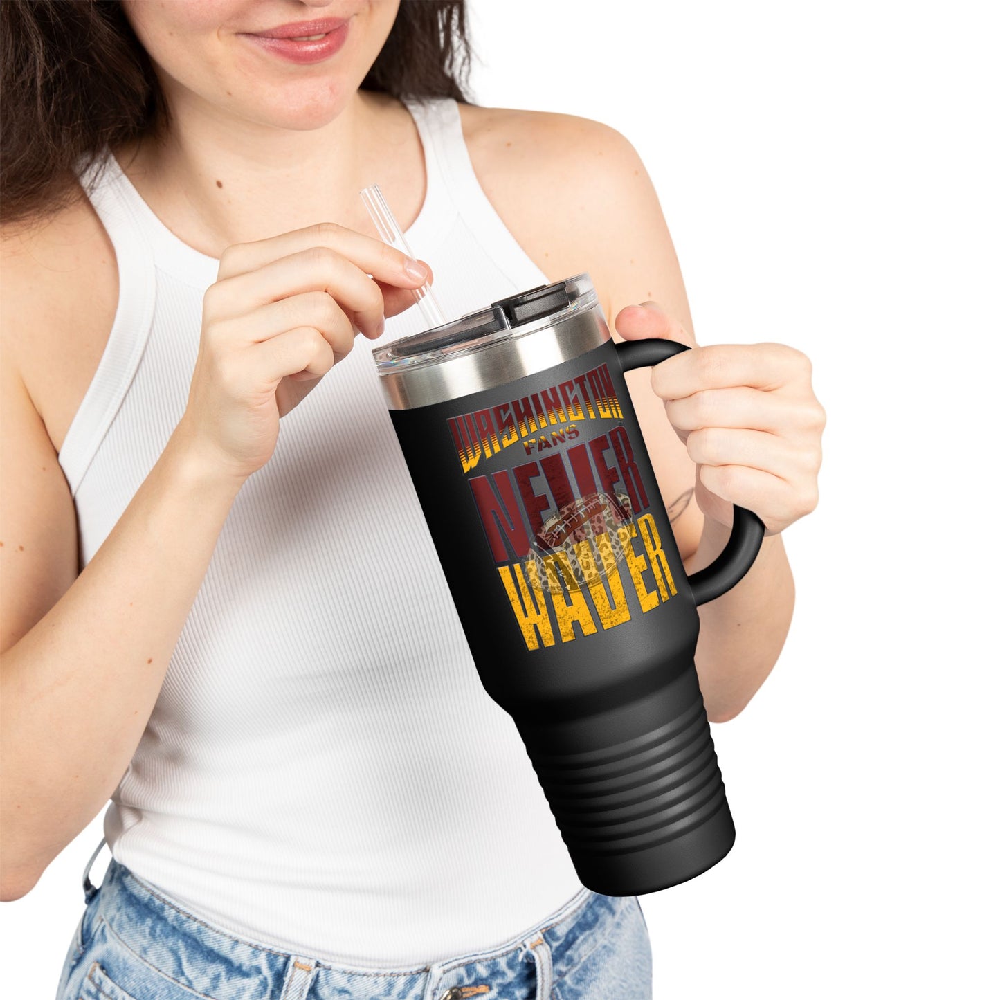 Washington Fans Never Waver W-Leopard Football Insulated Travel Mug, 40oz