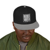 Never Waver Embroidered Square Script Snapback Hat — Bold Monochrome Streetwear