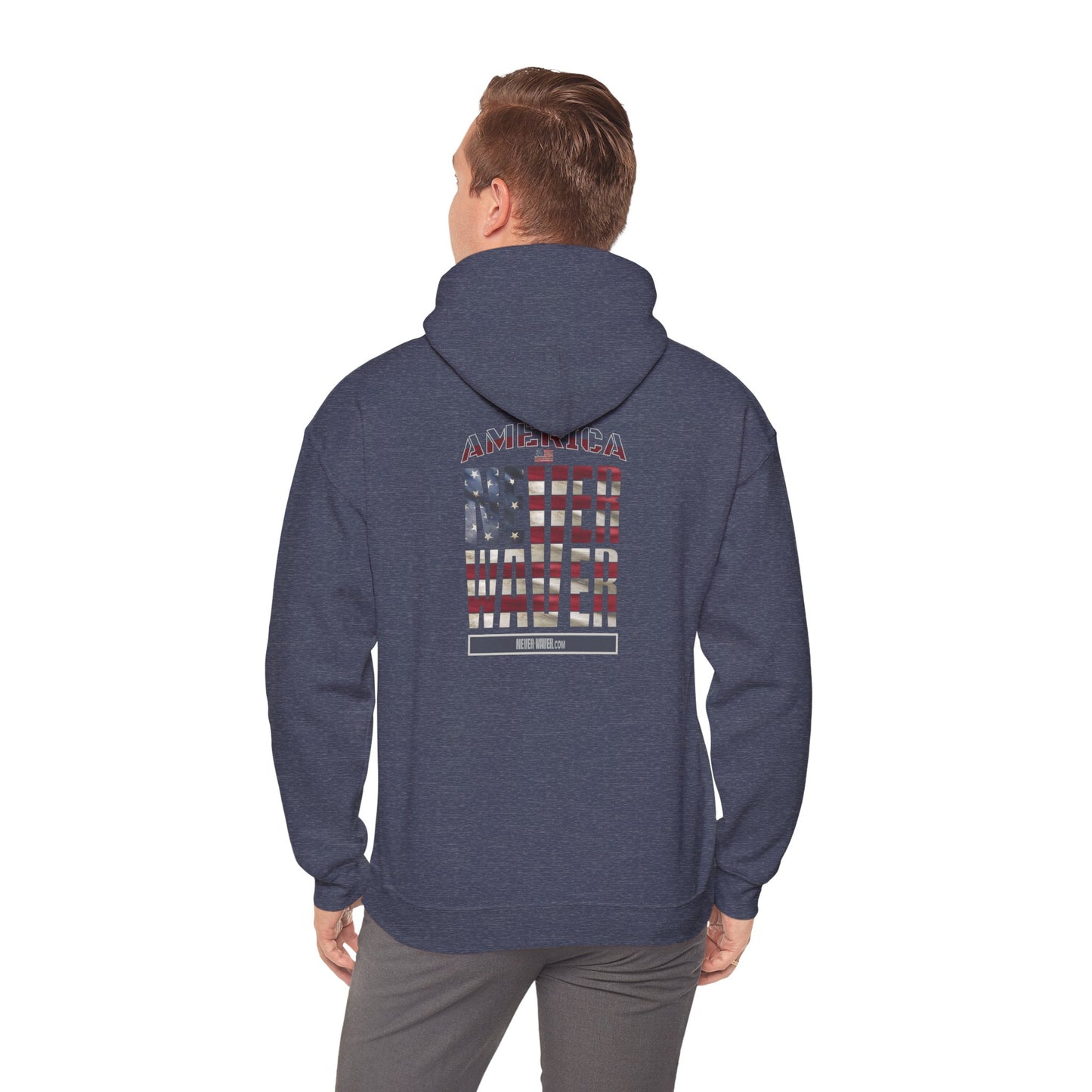 'America Never Waver' Patriotic Unisex Heavy Blend™ Hooded Sweatshirt