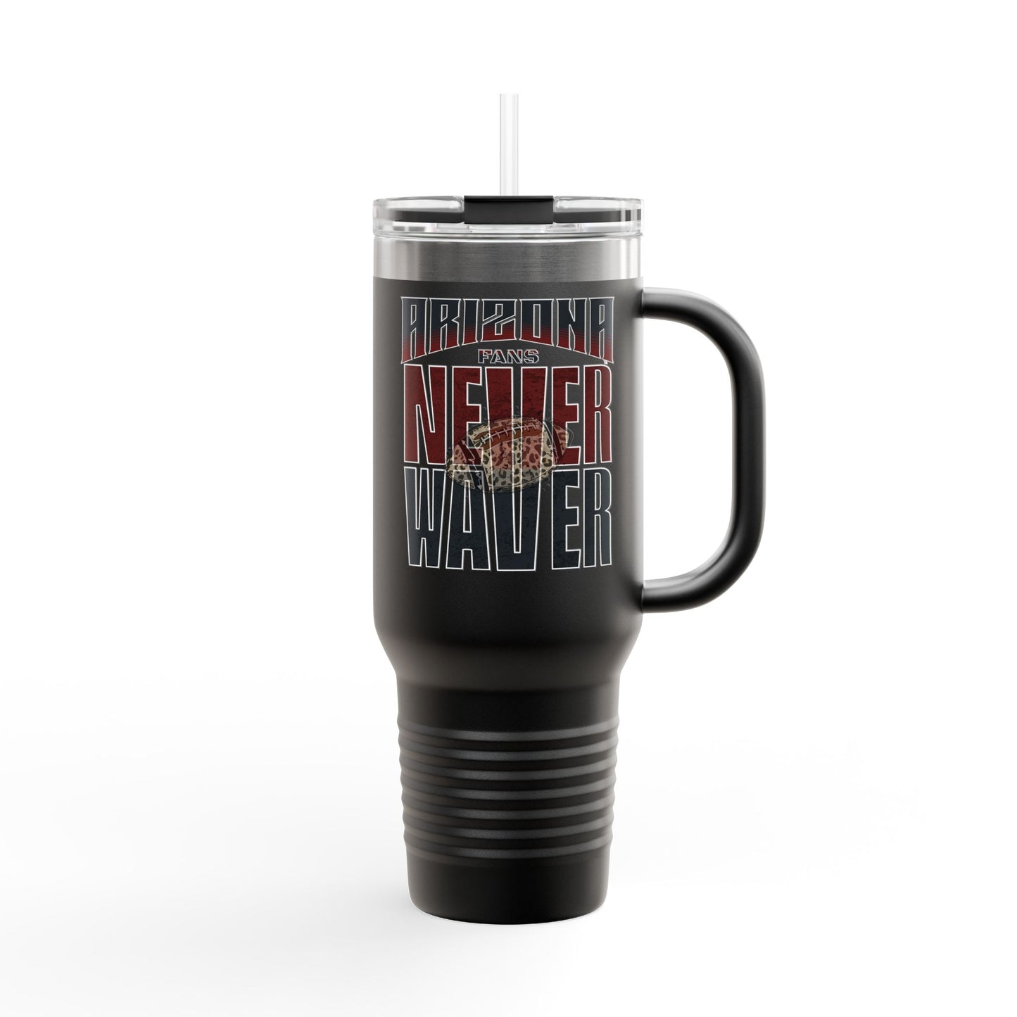 Arizona Fans Never Waver W- Leopard Football Insulated Travel Mug, 40oz