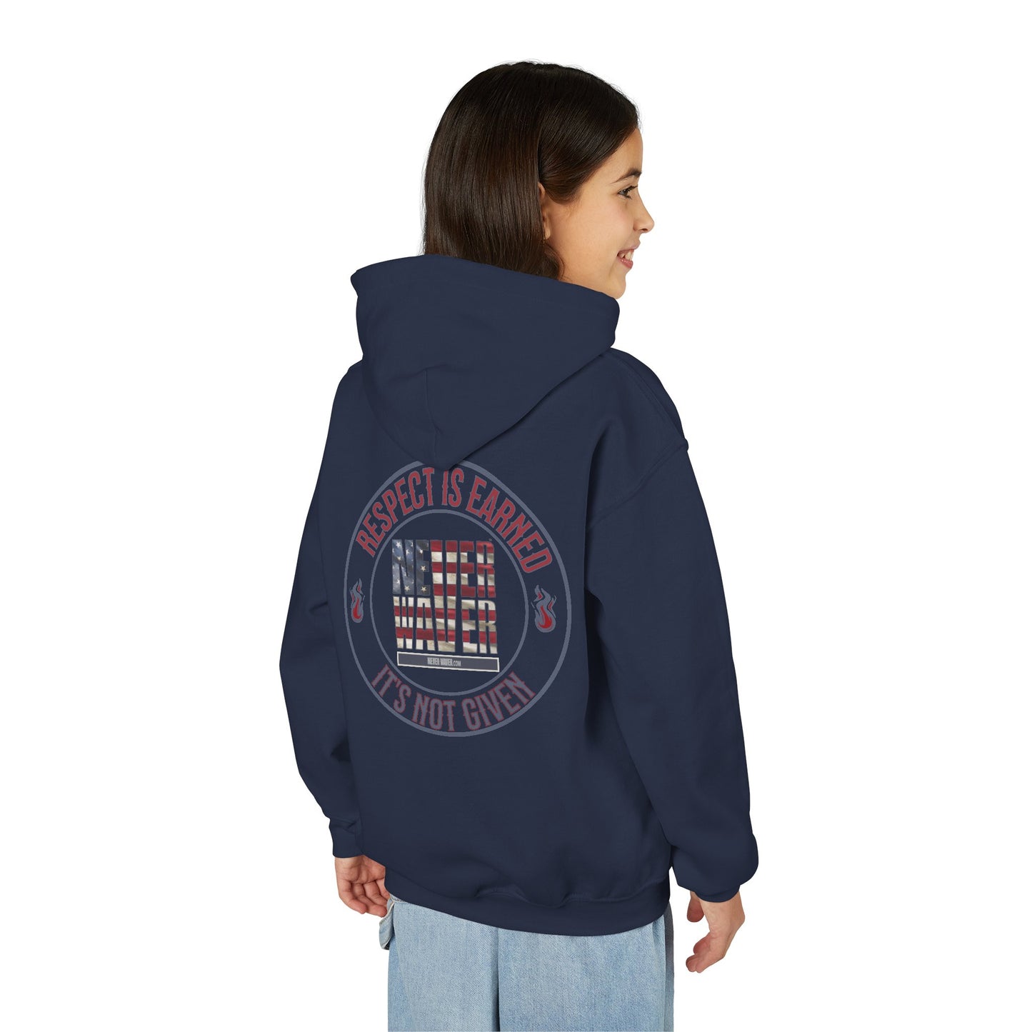 Youth Heavy Blend Hoodie - "Respect is Earned Never Waver It's Not Given" Motivational Sweatshirt