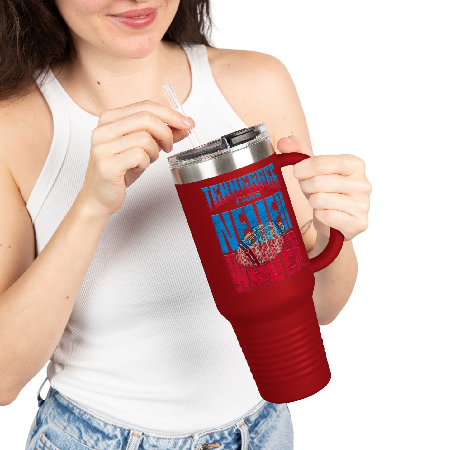 Tennessee Fans Never Waver W-Leopard Football Insulated Travel Mug, 40oz