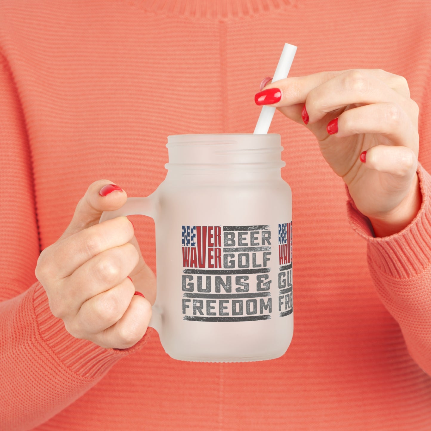 Never Waver Beer Golf Guns and Freedom Mason Jar Cup - Perfect for Golf Lovers!