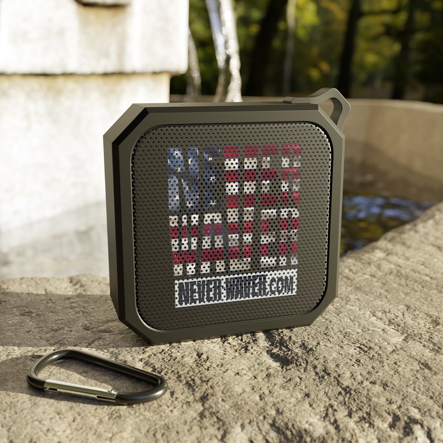 Patriotic Portable Bluetooth Speaker — Never Waver American Flag Design