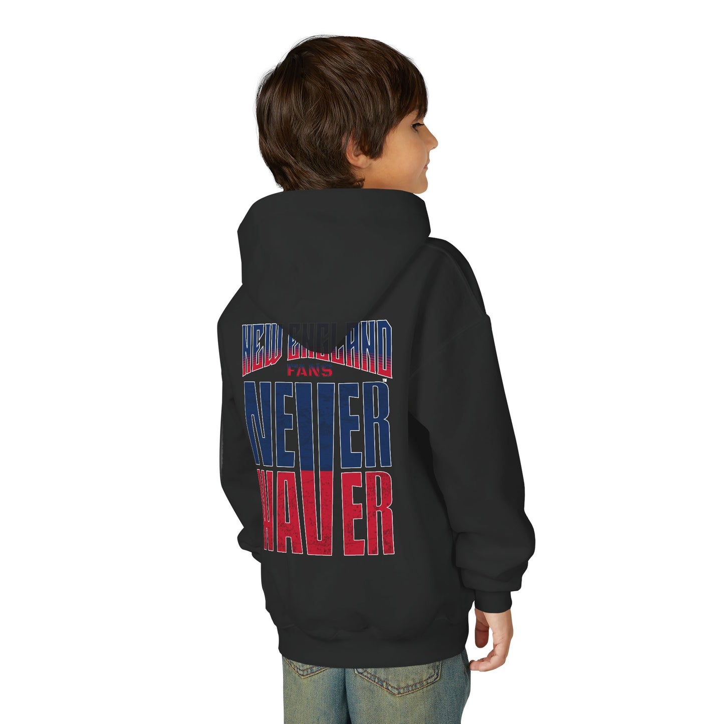 New England Fans Never Waver Youth Heavy Blend Hooded Sweatshirt