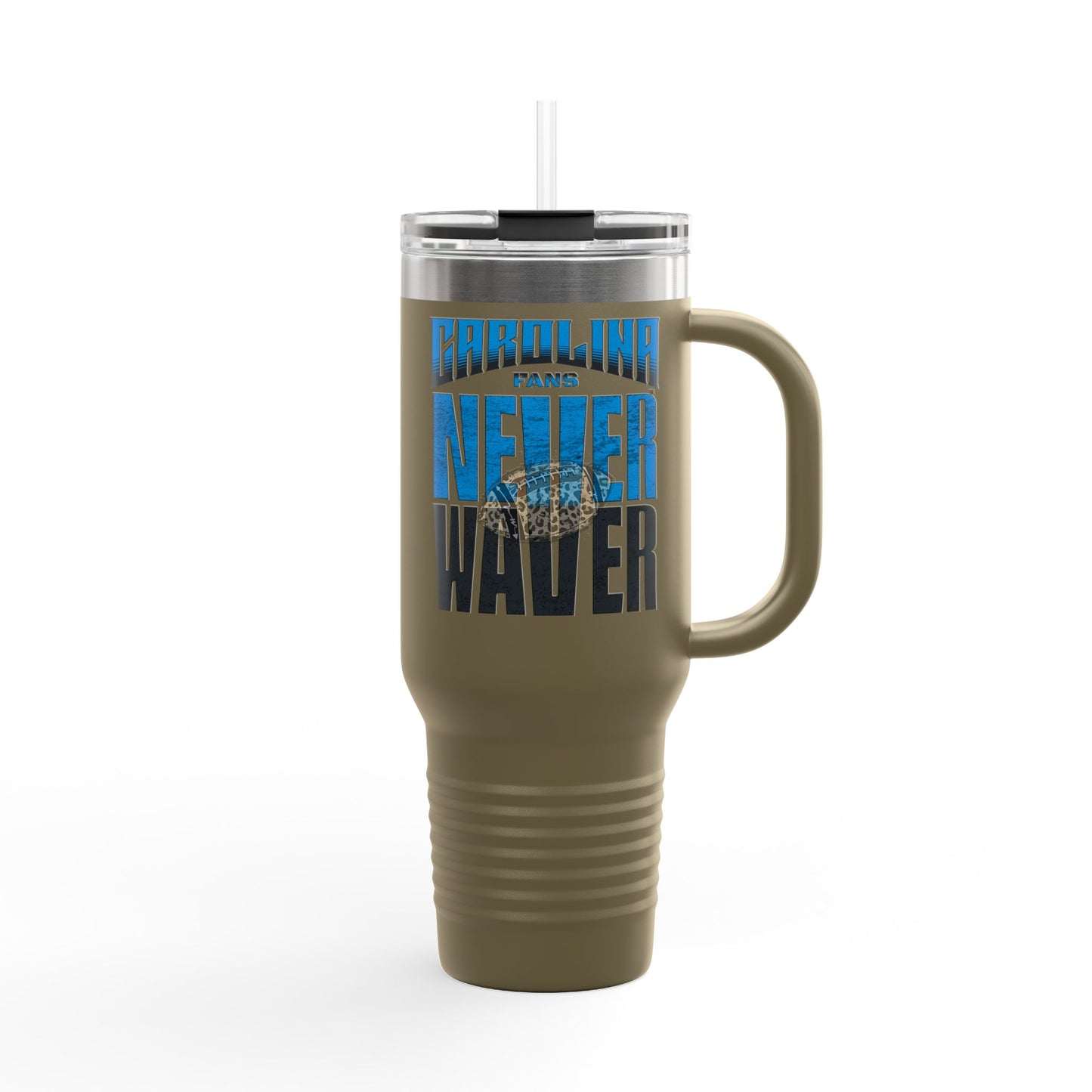 Carolina Fans Never Waver W- Leopard Football Insulated Travel Mug, 40oz