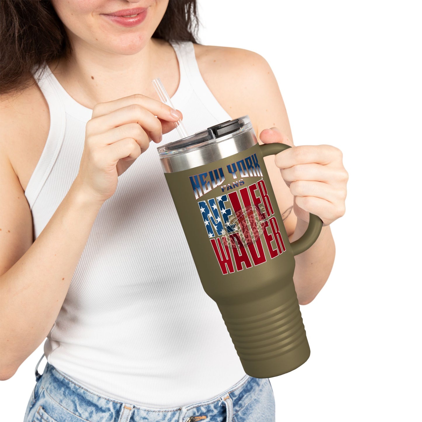 New York Fans Never Waver W-Leopard Football Insulated Travel Mug, 40oz