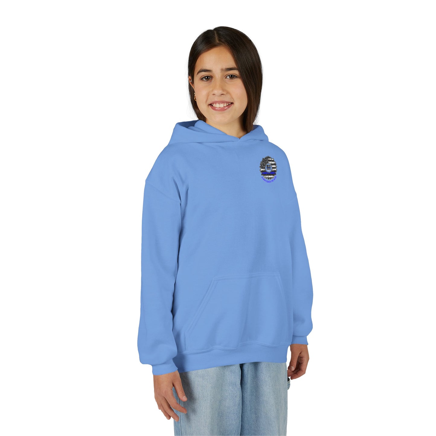 Never Waver Always Back The Blue  Vintage-Inspired Youth Hoodie with American Flag Design