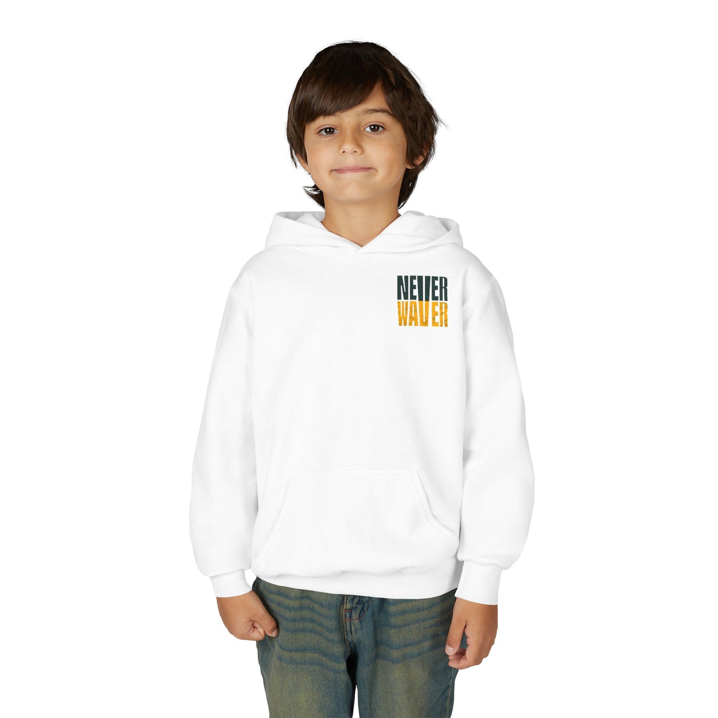 Green Bay Fans Never Waver Youth Heavy Blend Hooded Sweatshirt