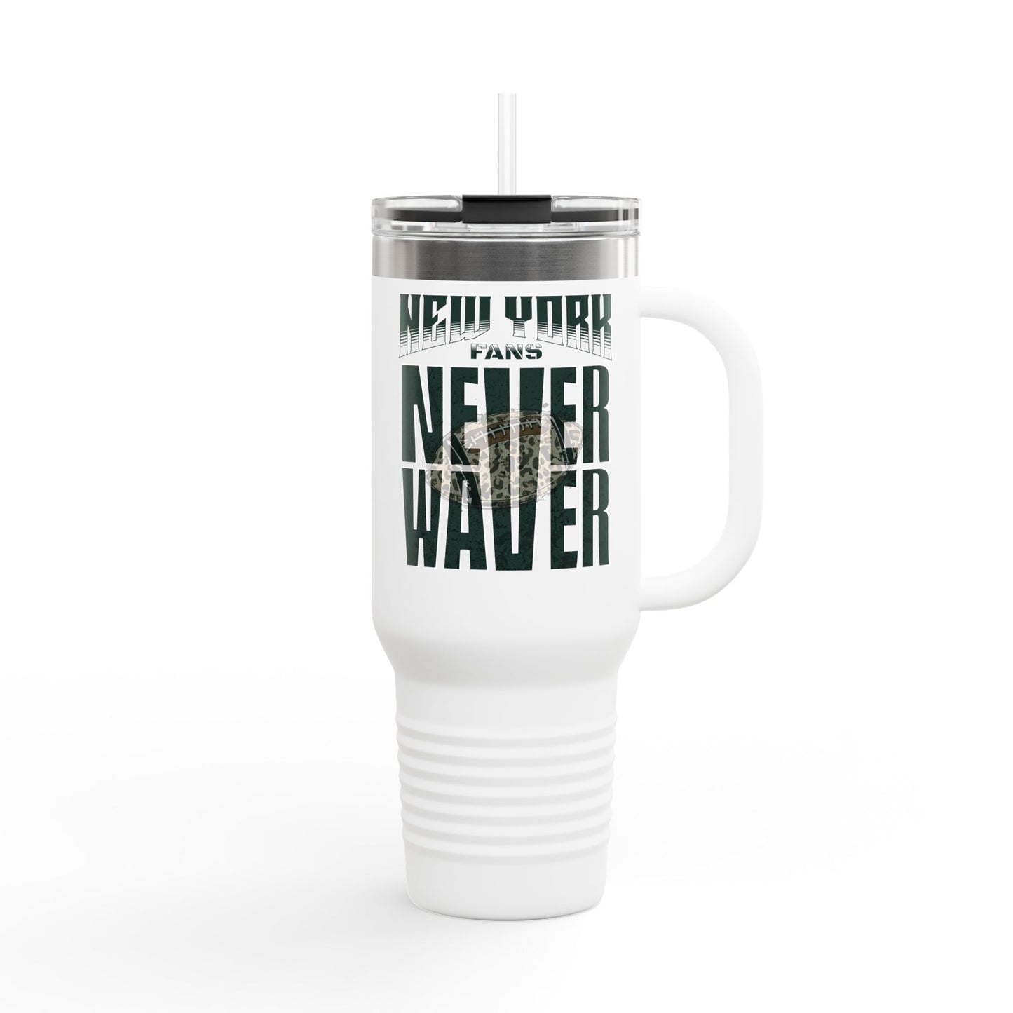 New York Fans Never Waver W-Leopard Football Insulated Travel Mug, 40oz