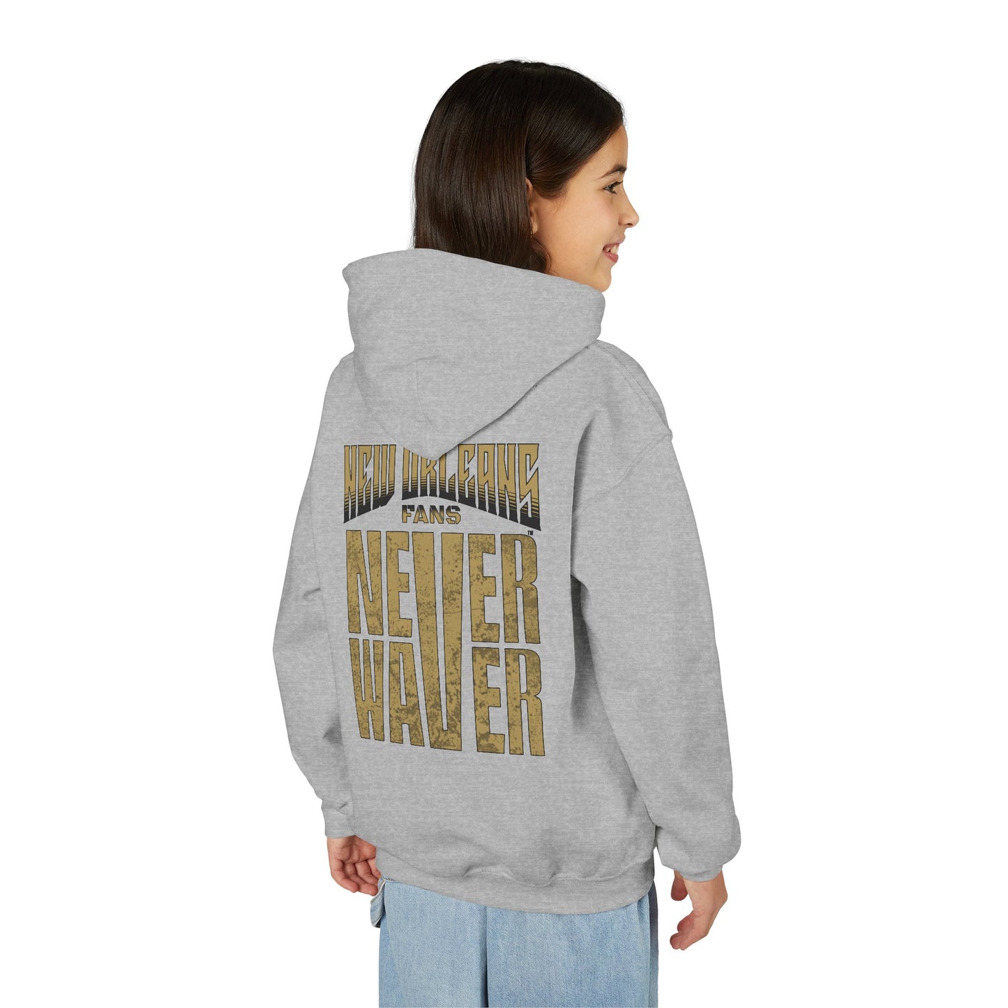 New Orleans Fans Never Waver Youth Heavy Blend Hooded Sweatshirt