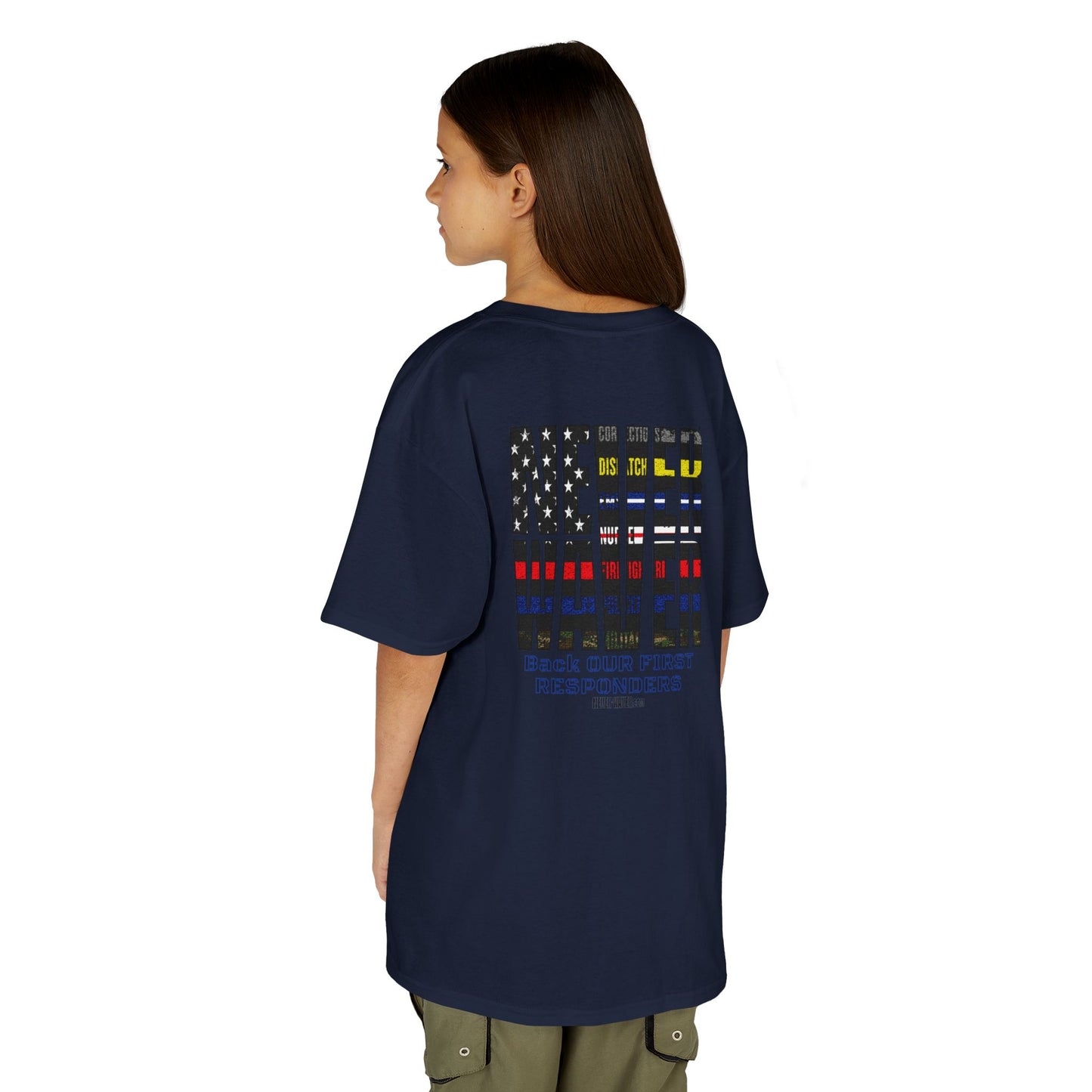 Never Waver Always Back Our First Responders  Kids Heavy Cotton™ Tee