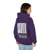 Youth Jesus Hoodie - "Never Waver” Jesus bold, eye-catching design that reflects a steadfast faith and confidence in Christ. " Sweatshirt for Young Jesus Lovers