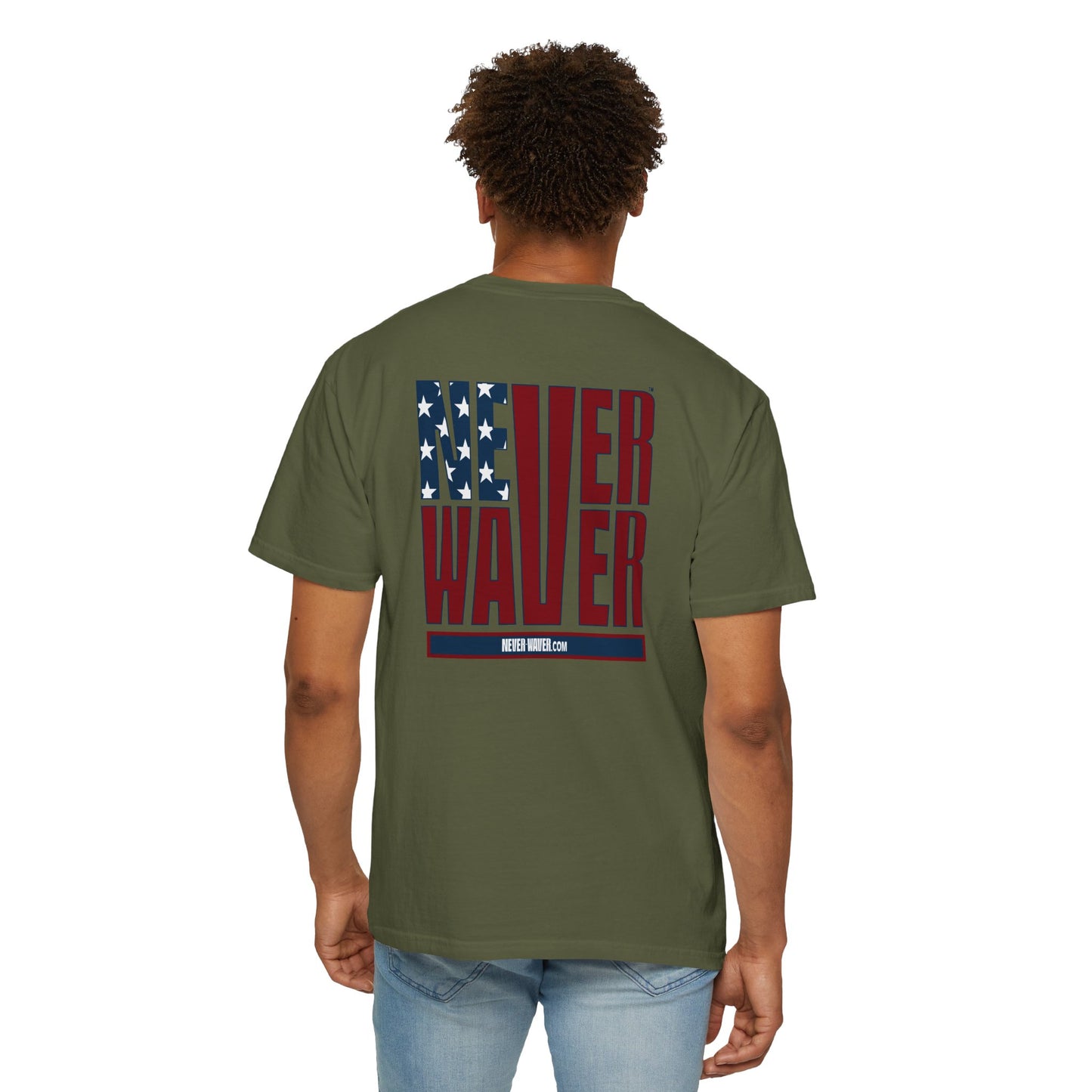 'Never Waver' Design Patriotic Unisex Garment-Dyed T-Shirt