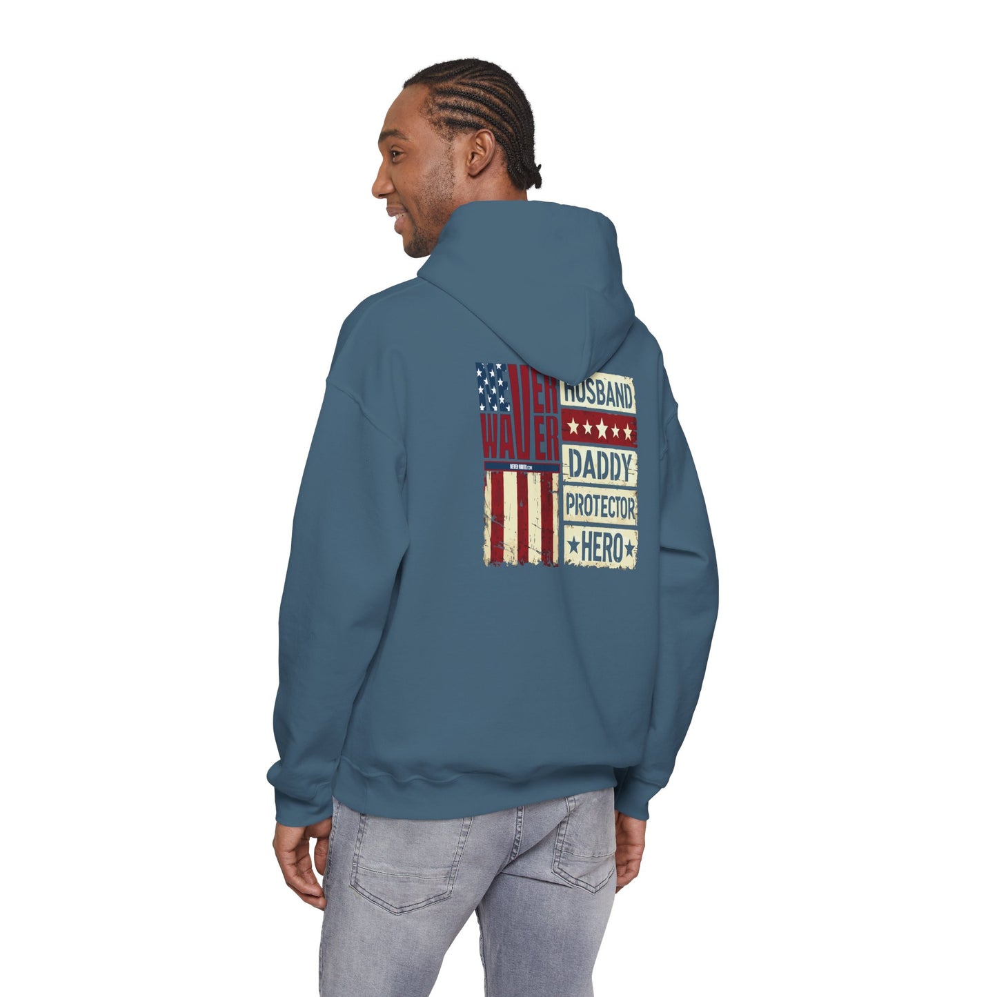 Never Waver Husband Daddy Protector Hero Unisex Heavy Blend™ Hooded Sweatshirt