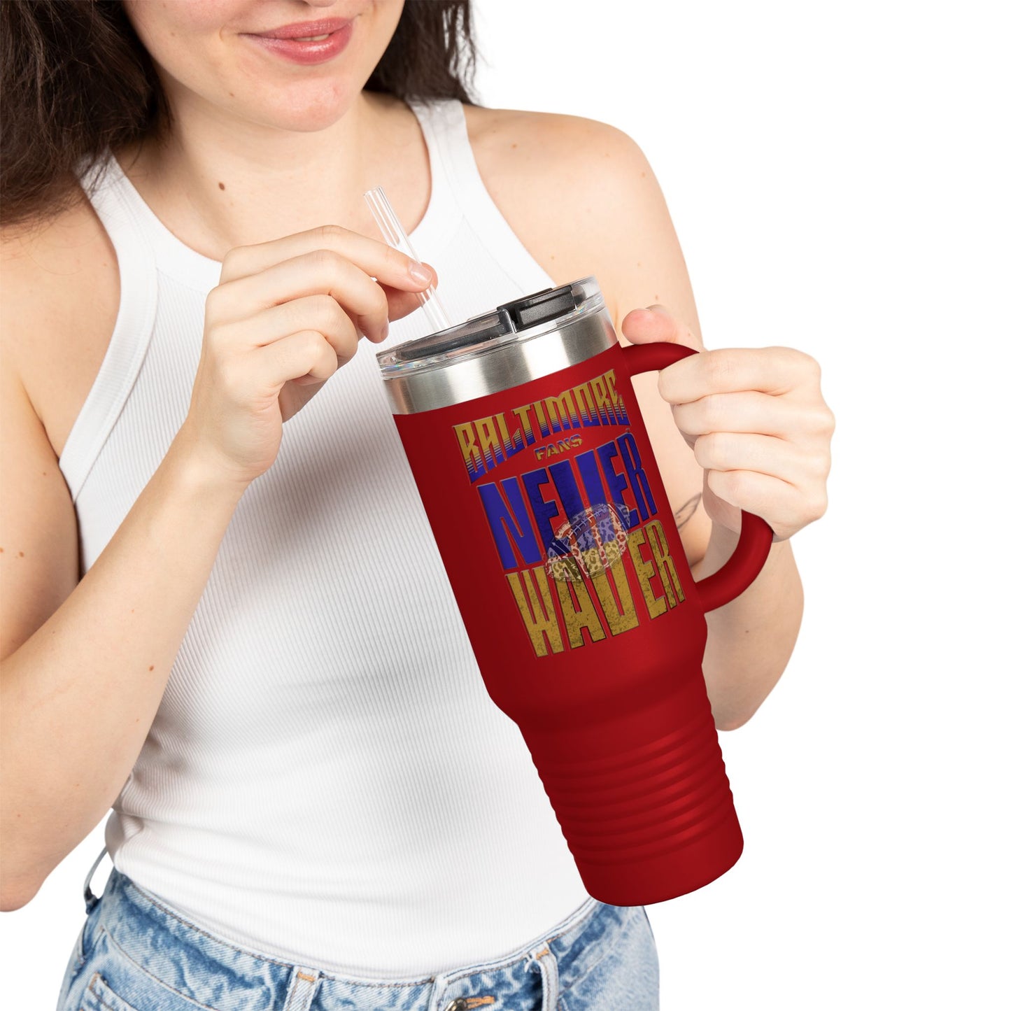 Baltimore Fans Never Waver with Leopard football Insulated Travel Mug, 40oz