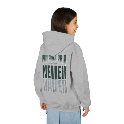 Philadelphia Fans Never Waver Youth Heavy Blend Hooded Sweatshirt