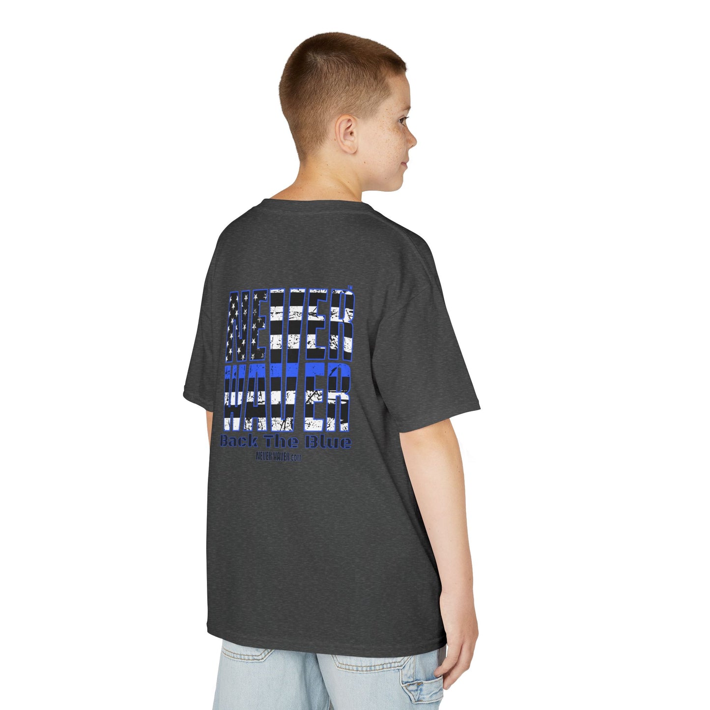 Never Waver Back The Blue  Kids Heavy Cotton™ Tee