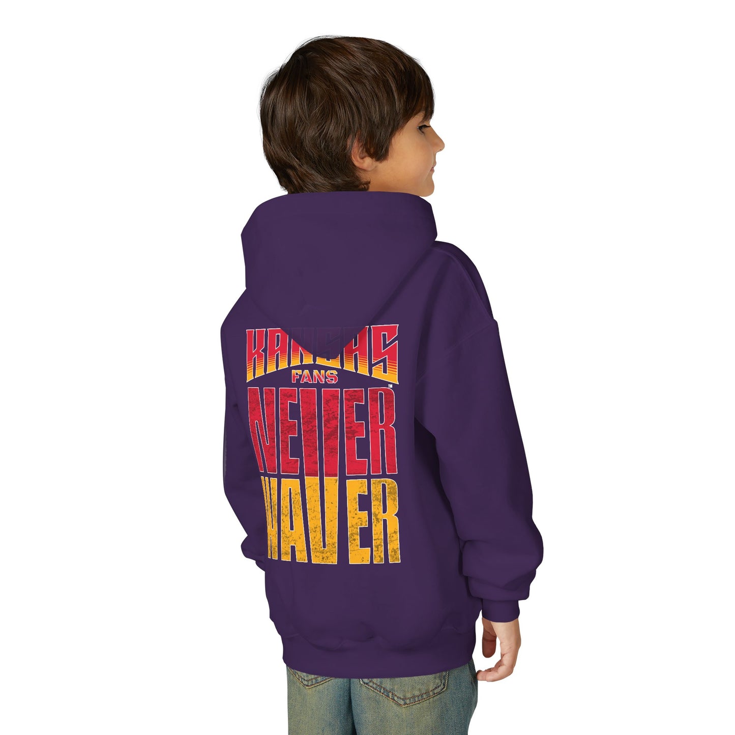 Kansas Fans Never Waver Youth Heavy Blend Hooded Sweatshirt