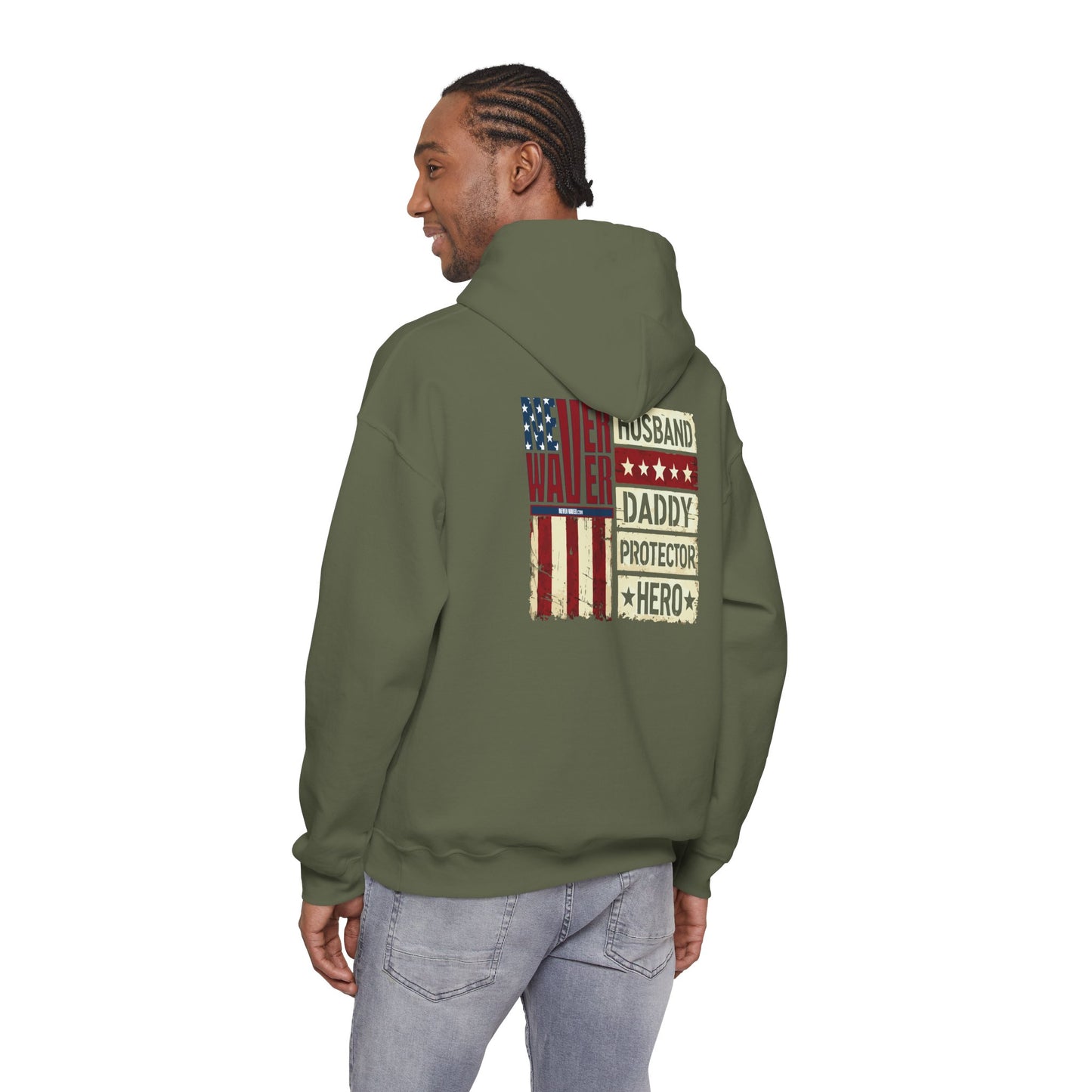 Never Waver Husband Daddy Protector Hero Unisex Heavy Blend™ Hooded Sweatshirt