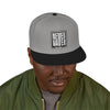 Never Waver Embroidered Square Script Snapback Hat — Bold Monochrome Streetwear