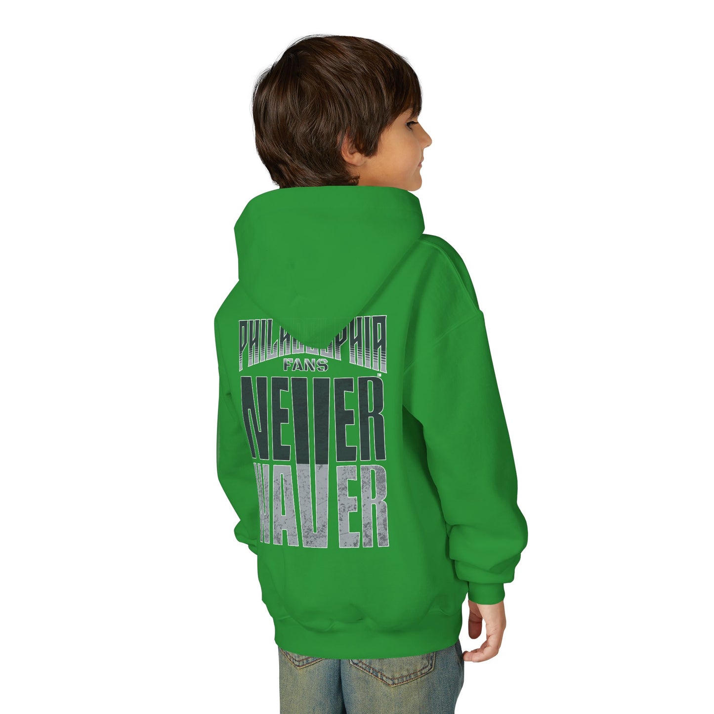 Philadelphia Fans Never Waver Youth Heavy Blend Hooded Sweatshirt