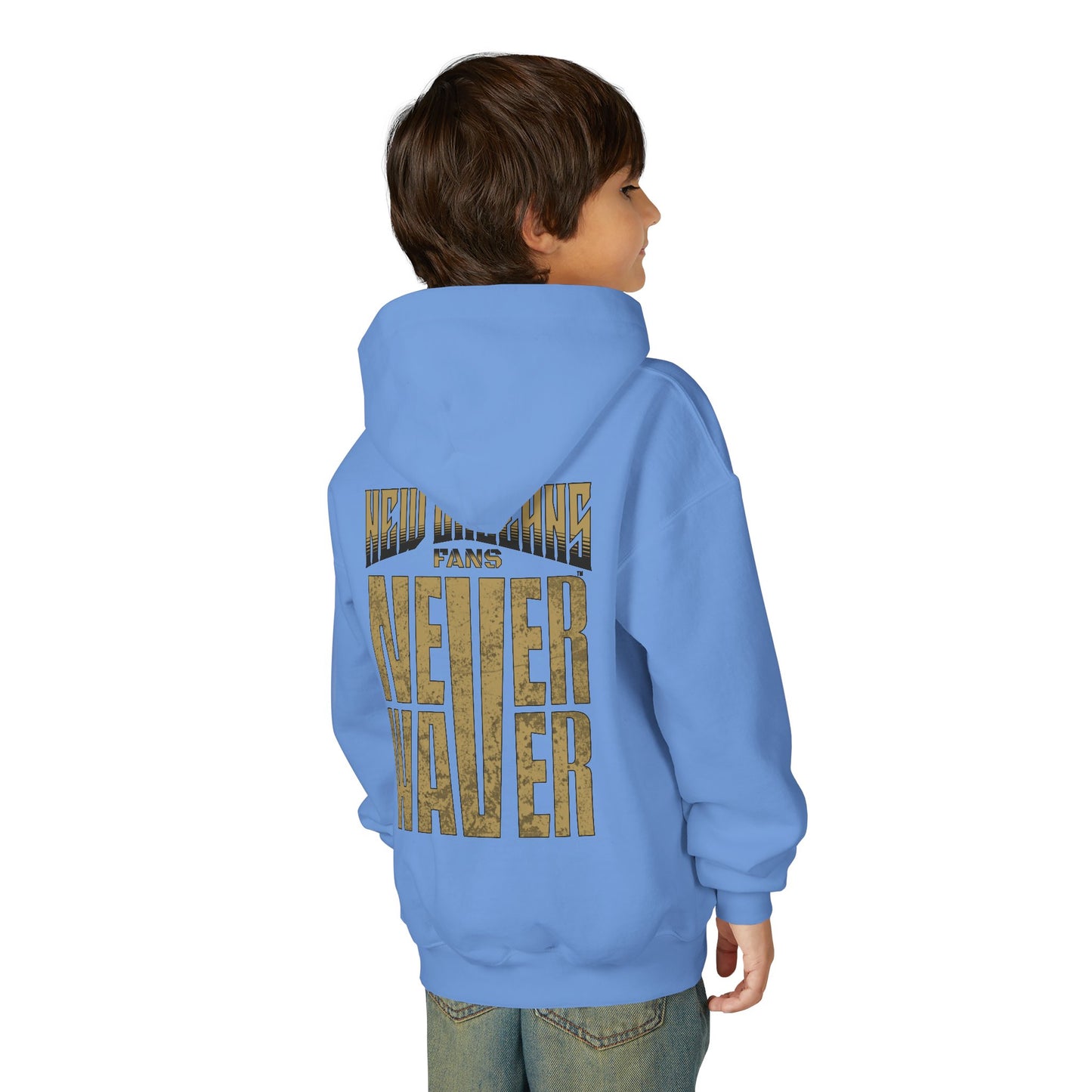 New Orleans Fans Never Waver Youth Heavy Blend Hooded Sweatshirt
