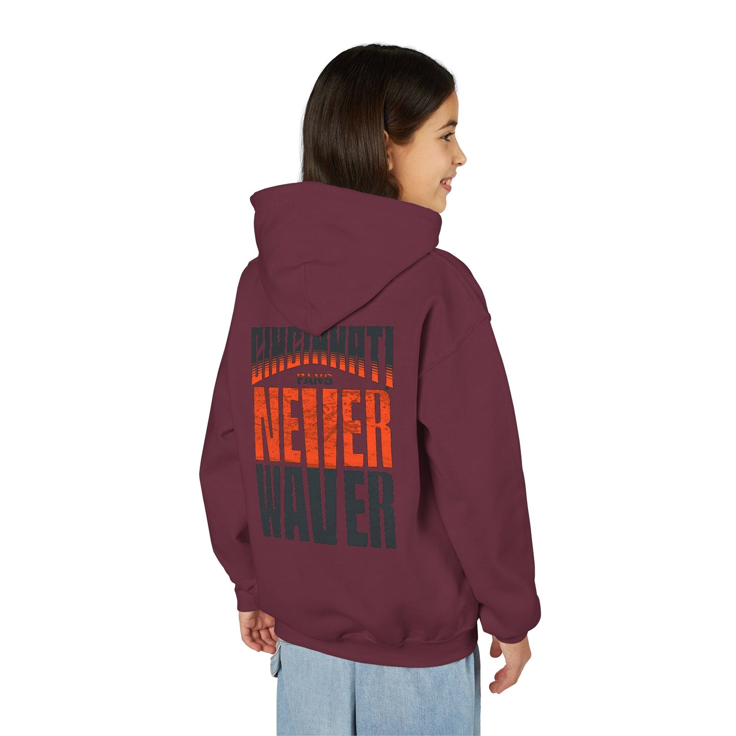 Cincinnati Fans Never Waver Youth Heavy Blend Hooded Sweatshirt