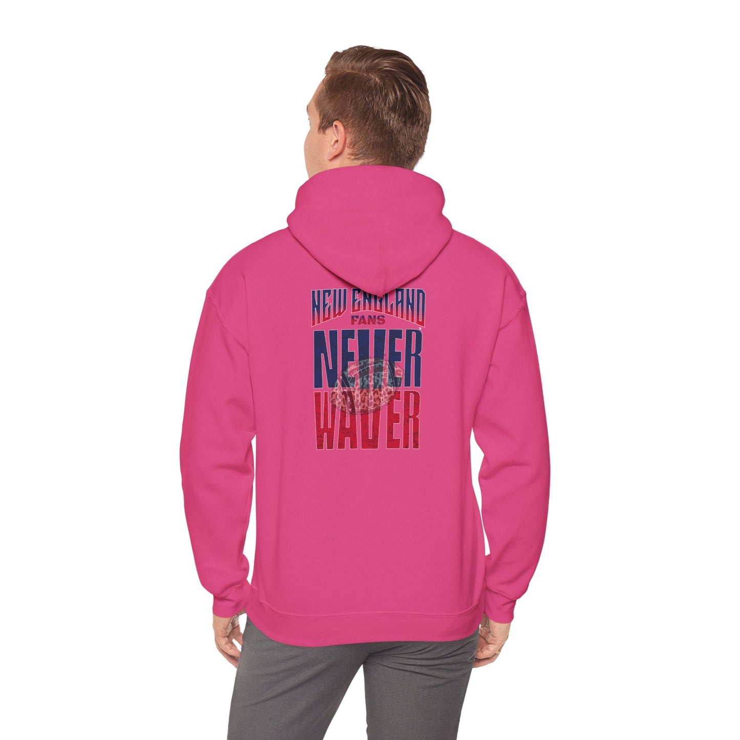 New England Fans Never Waver w Leopard football Unisex Heavy Blend™ Hooded Sweatshirt