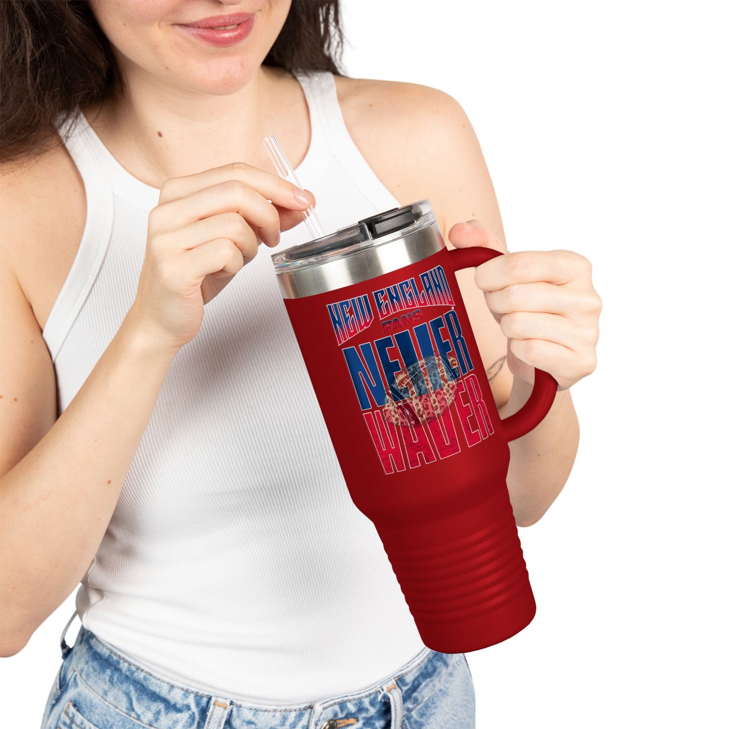New England Fans Never Waver W-Leopard Football Insulated Travel Mug, 40oz