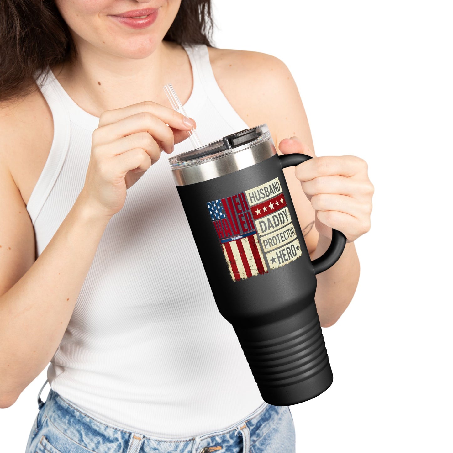 Never Waver Husband Daddy Protector Hero Insulated Travel Mug, 40oz