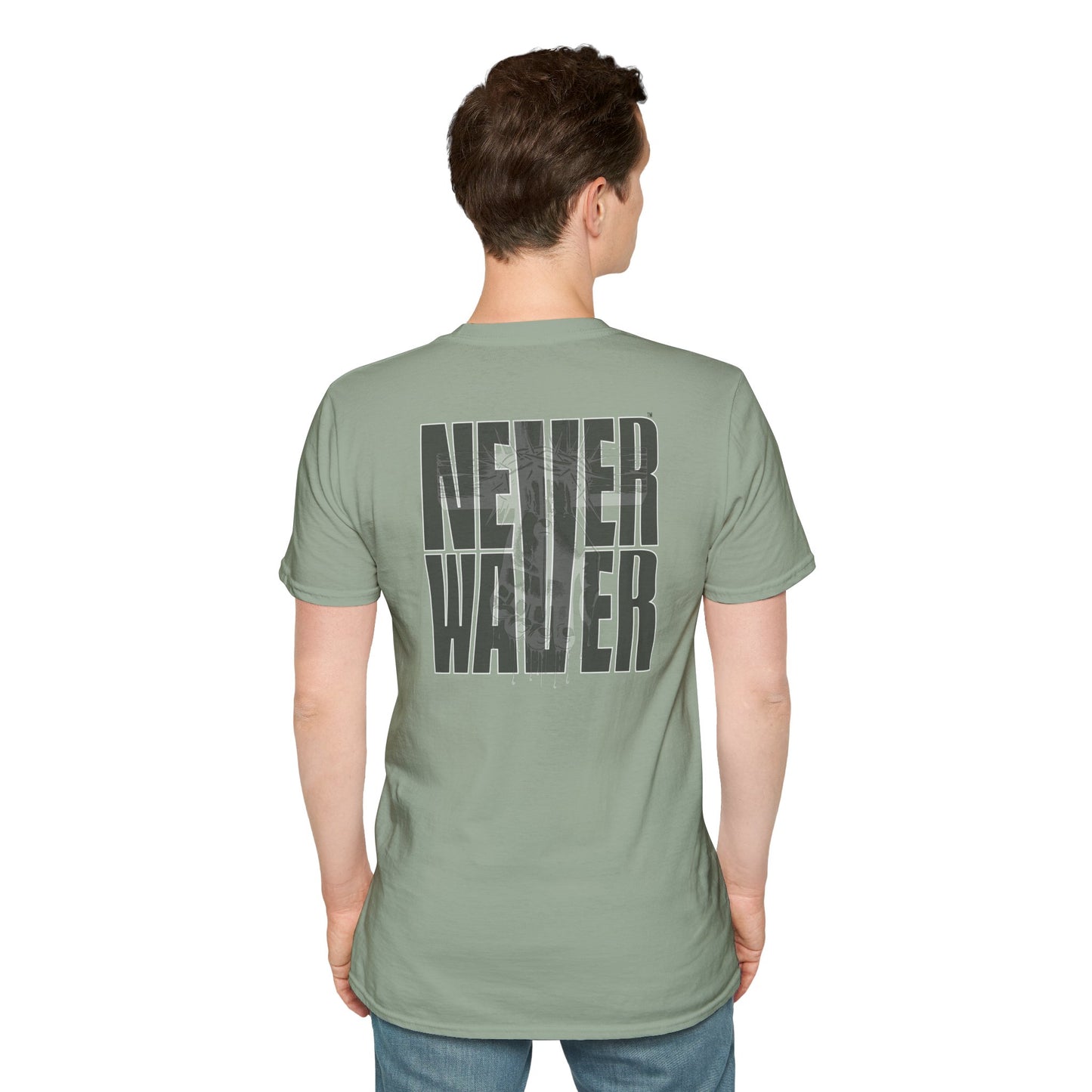 Never Waver” Jesus a bold, eye-catching design that reflects a steadfast faith and confidence in Christ. Unisex Soft style T-Shirt