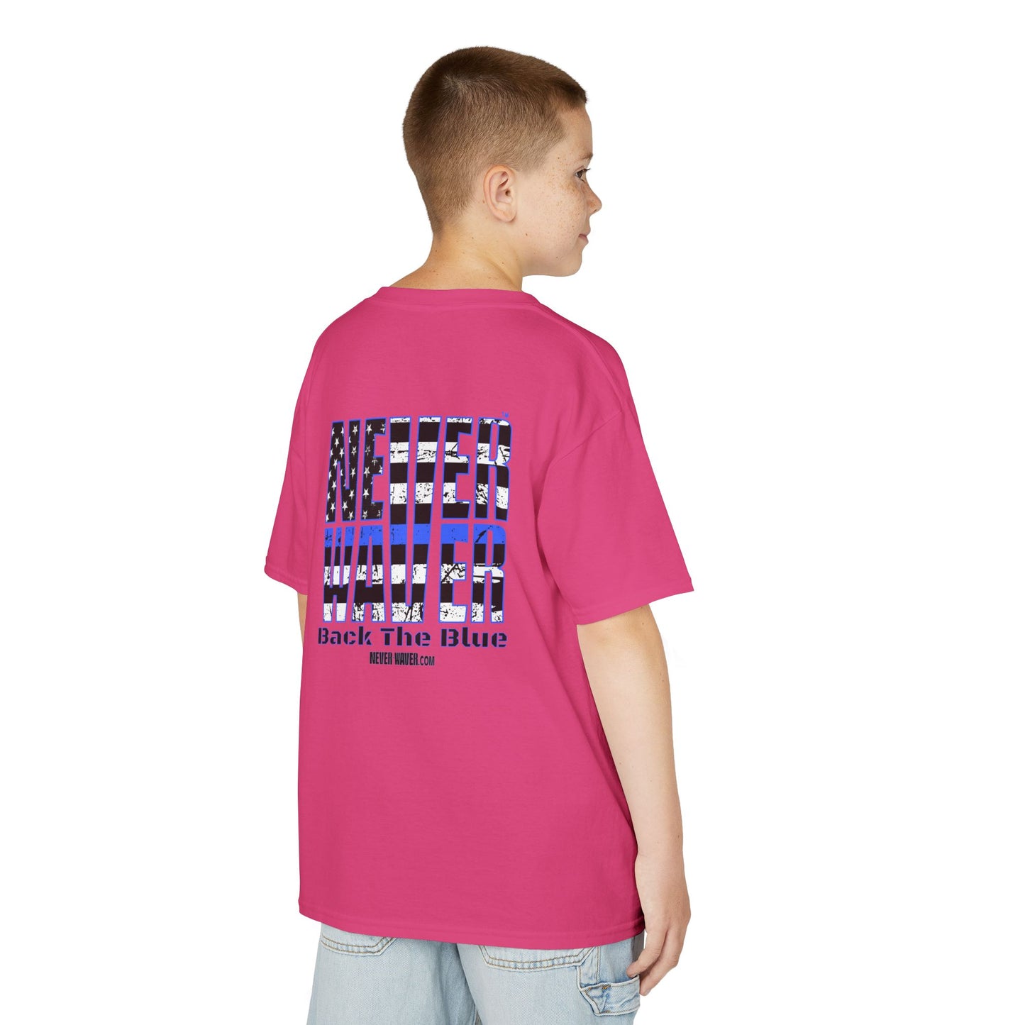 Never Waver Back The Blue  Kids Heavy Cotton™ Tee