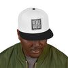 Never Waver Embroidered Square Script Snapback Hat — Bold Monochrome Streetwear