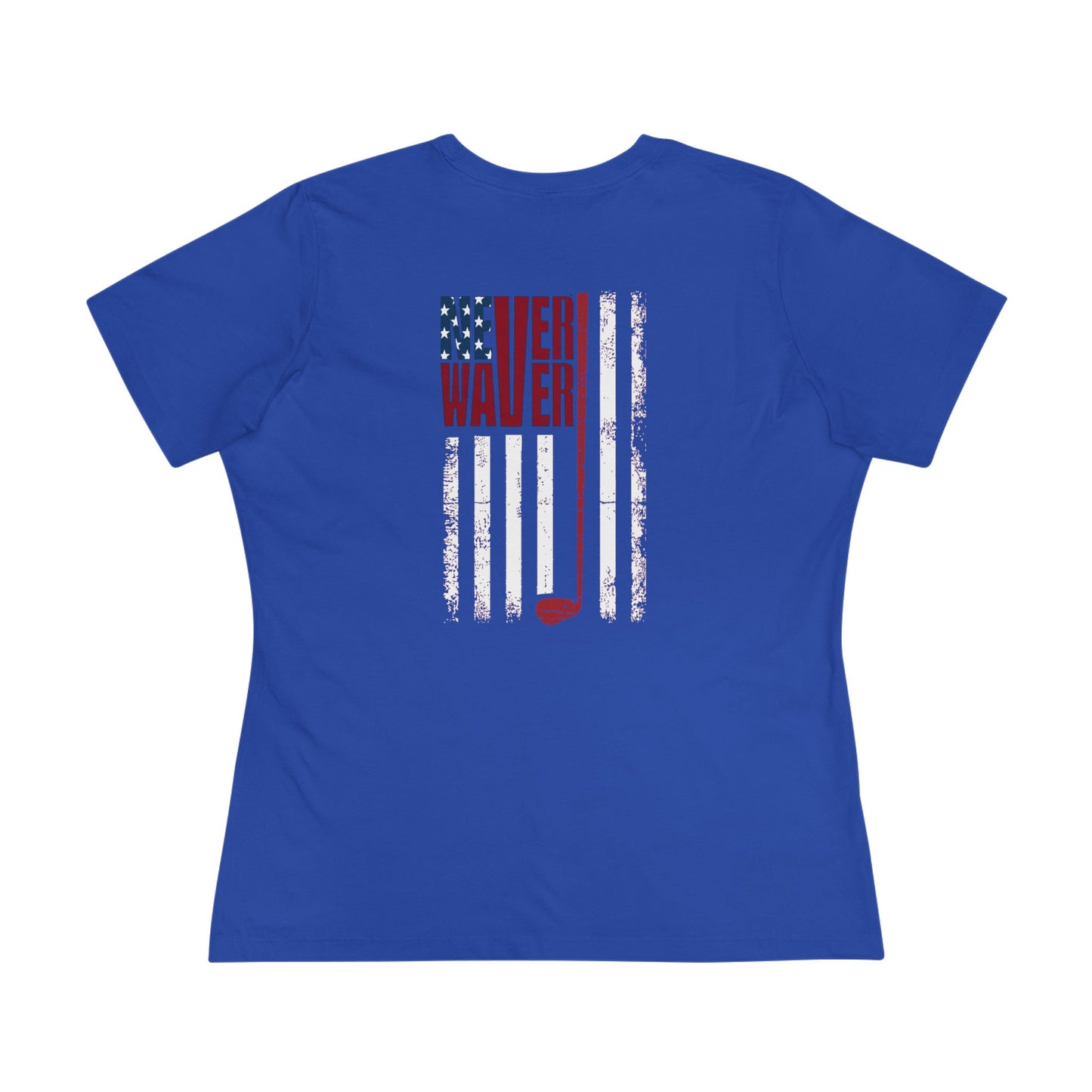 Never Waver American Flag with Golf Club Women's Cotton Tee