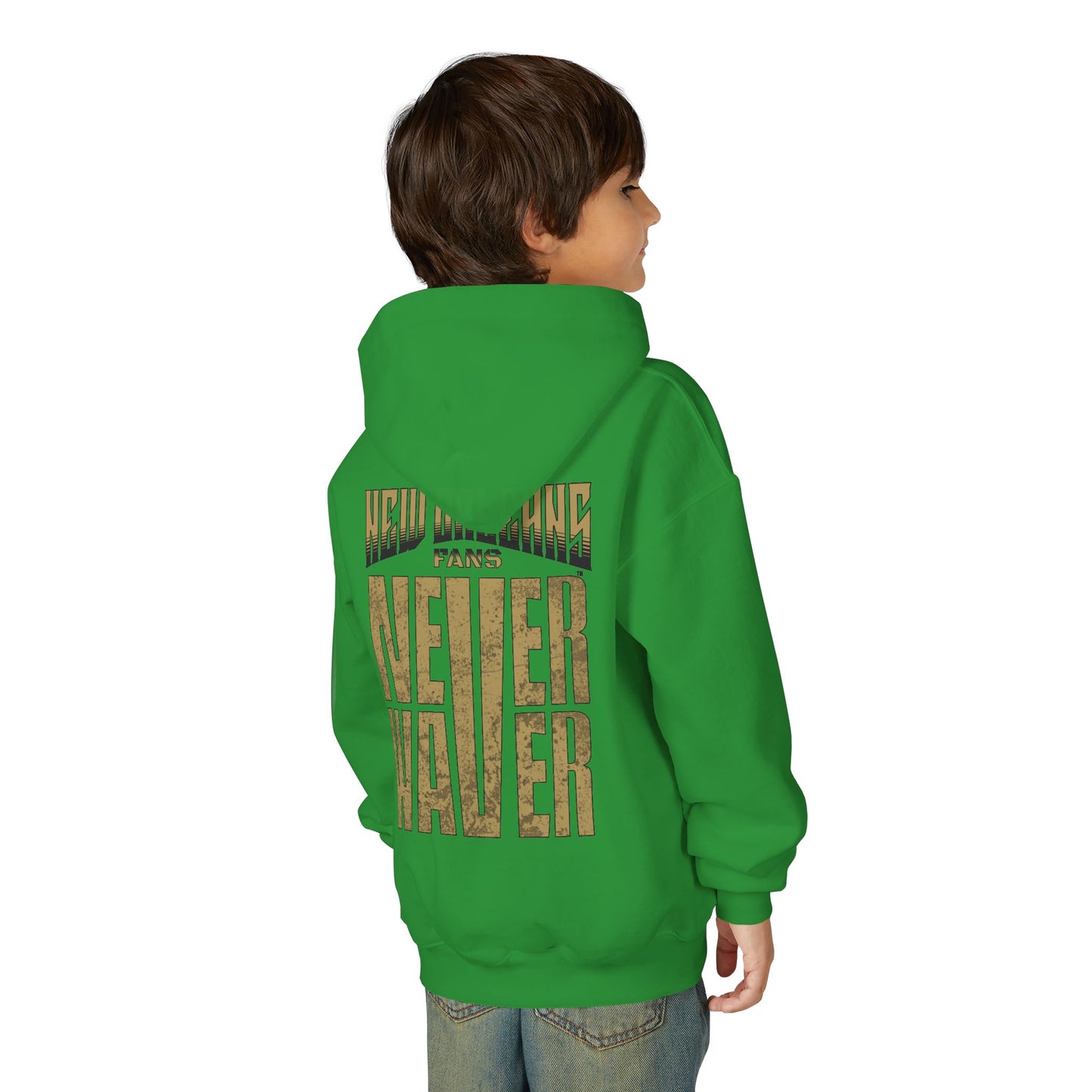 New Orleans Fans Never Waver Youth Heavy Blend Hooded Sweatshirt
