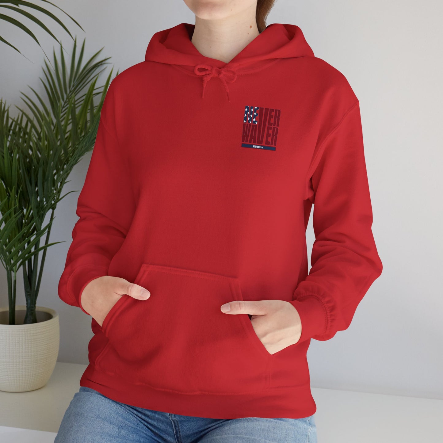 Never Waver Crew with  American Flag Design Unisex Heavy Blend™ Hoodie