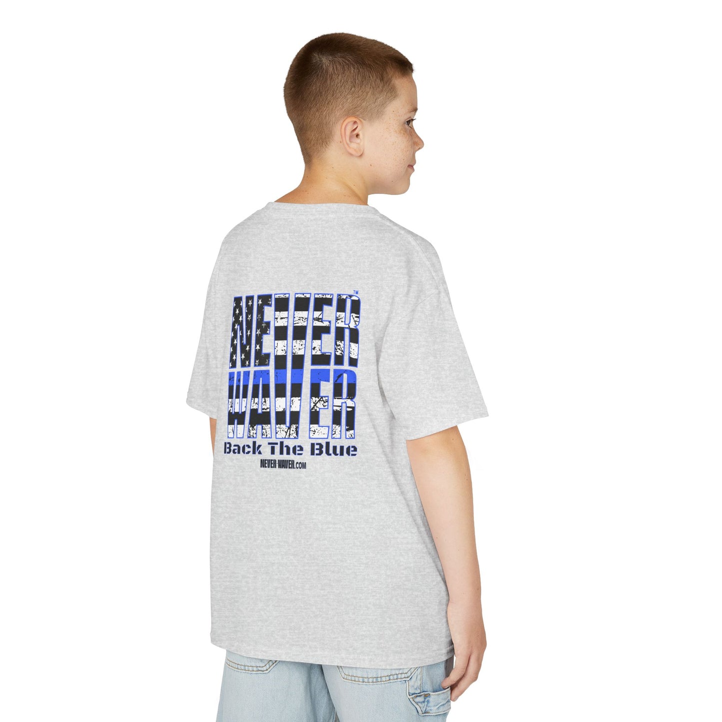 Never Waver Back The Blue  Kids Heavy Cotton™ Tee