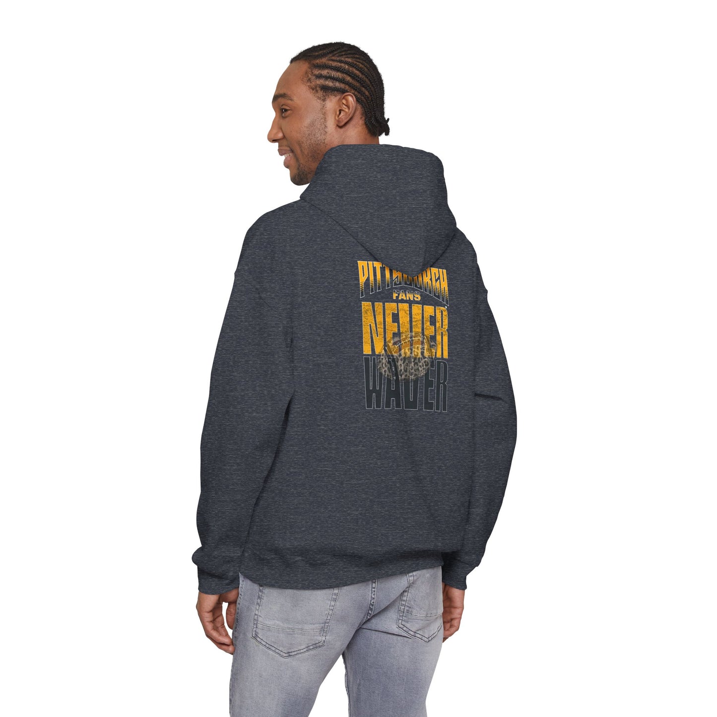 Pittsburgh Fans Never Waver Hoodie w Leopard Football - Unisex Heavy Blend Sweatshirt